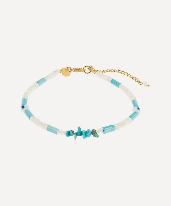 Mayol - Gold-Plated Shauni Turquoise and Mother of Pearl Beaded Anklet image number 0