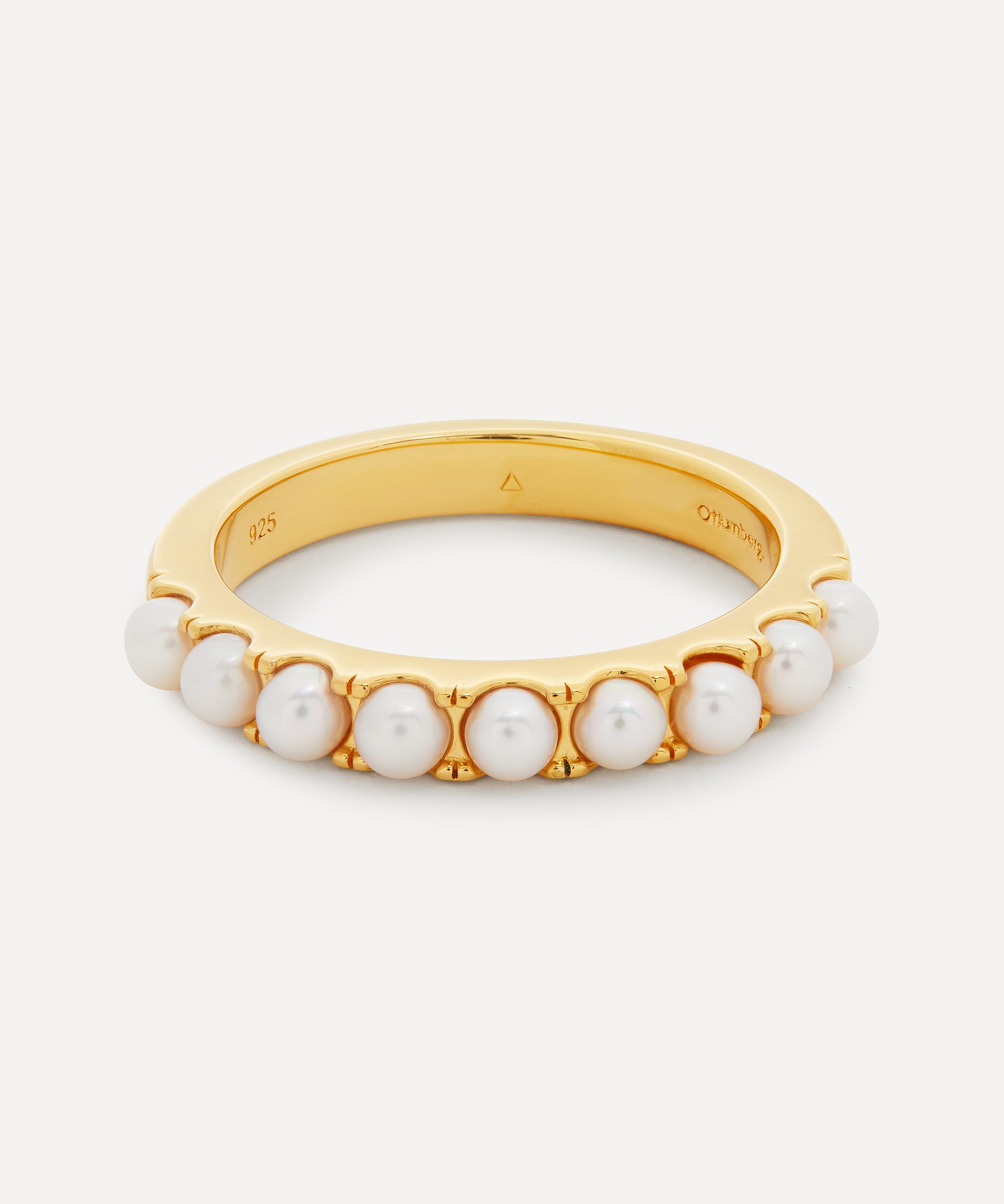 Otiumberg - Gold Plated Vermeil Silver Pearl Half Eternity Ring