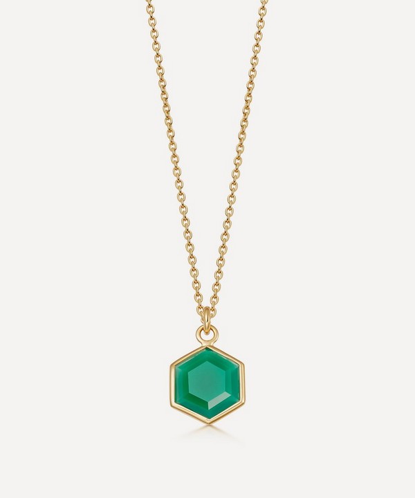 Astley Clarke - 18ct Gold Plated Vermeil Silver Deco Green Agate Pendant Necklace image number null