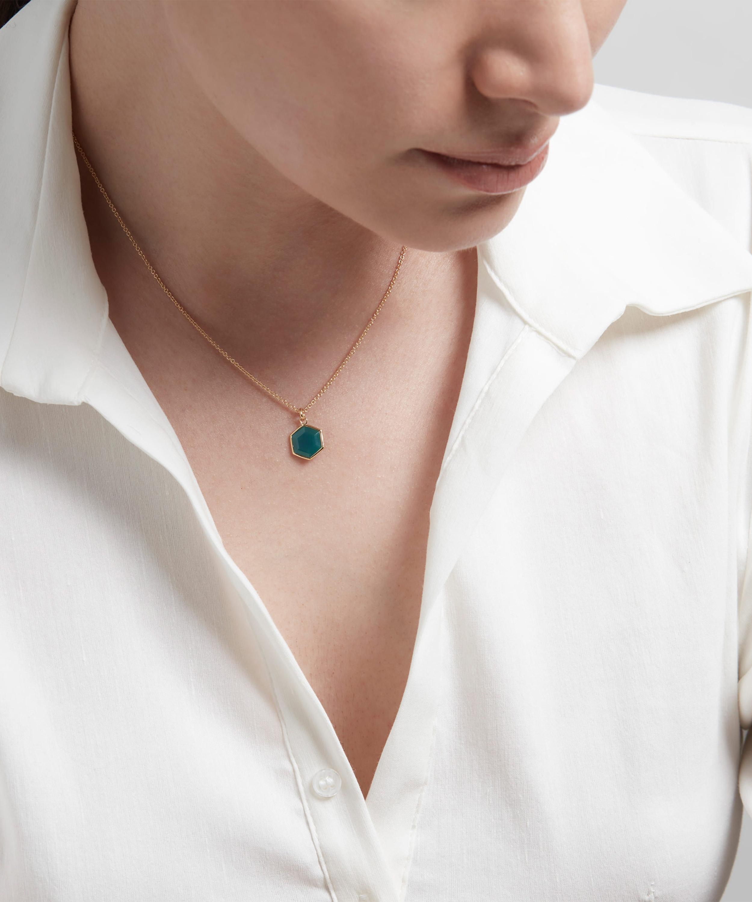Astley Clarke - 18ct Gold Plated Vermeil Silver Deco Green Agate Pendant Necklace image number 1