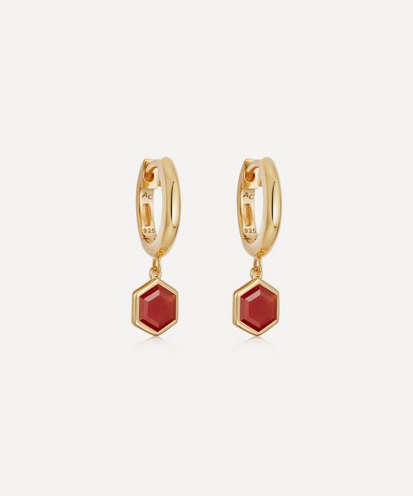 Astley Clarke - 18ct Gold Plated Vermeil Silver Deco Red Agate Drop Hoop Earrings image number null
