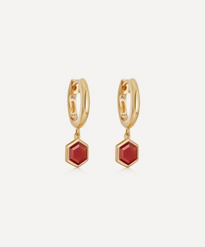 Astley Clarke - 18ct Gold Plated Vermeil Silver Deco Red Agate Drop Hoop Earrings image number 0