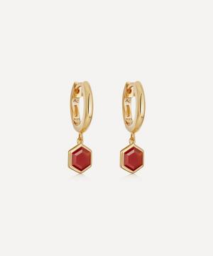 Astley Clarke - 18ct Gold Plated Vermeil Silver Deco Red Agate Drop Hoop Earrings image number 0