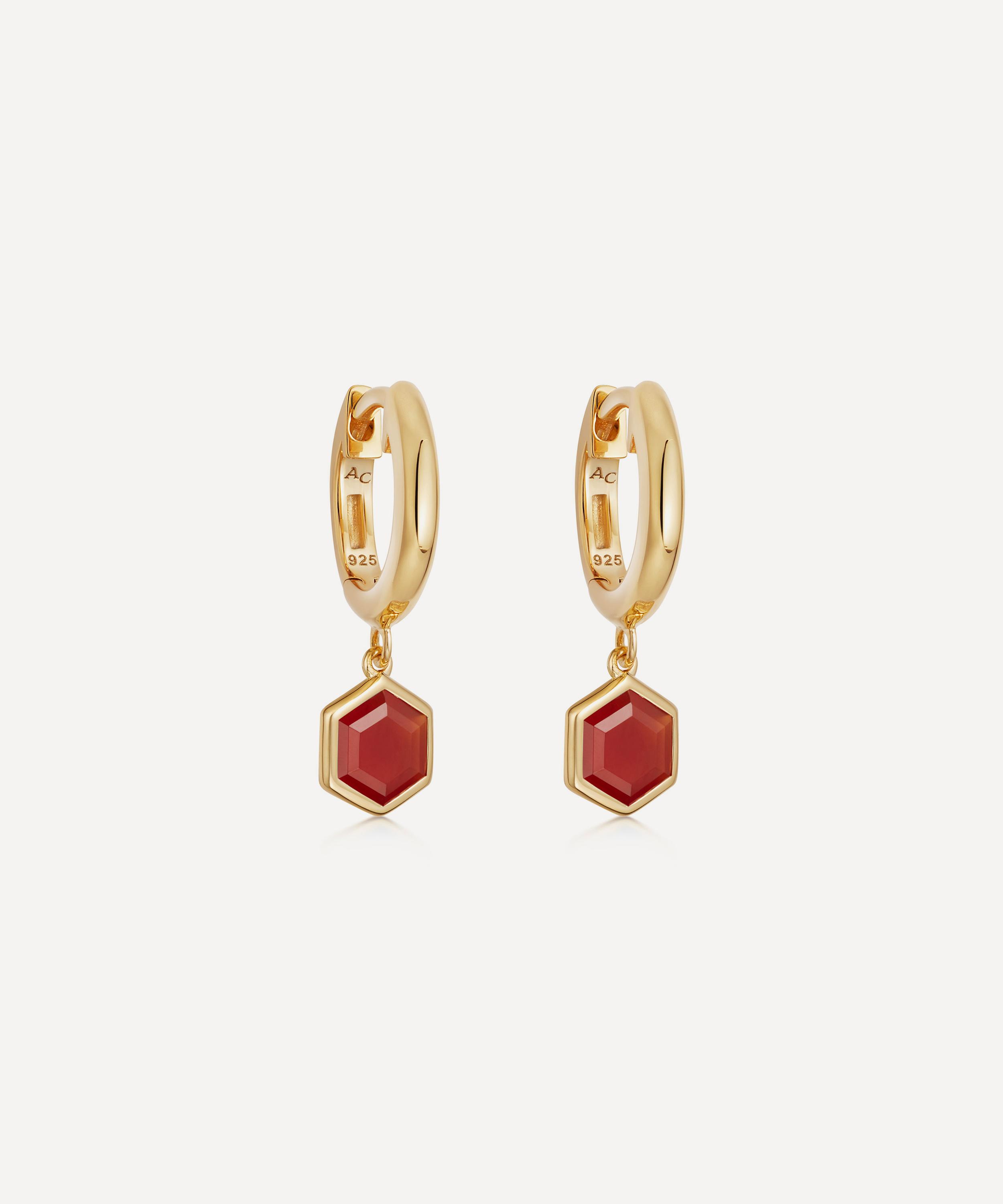 Astley Clarke - 18ct Gold Plated Vermeil Silver Deco Red Agate Drop Hoop Earrings image number 0