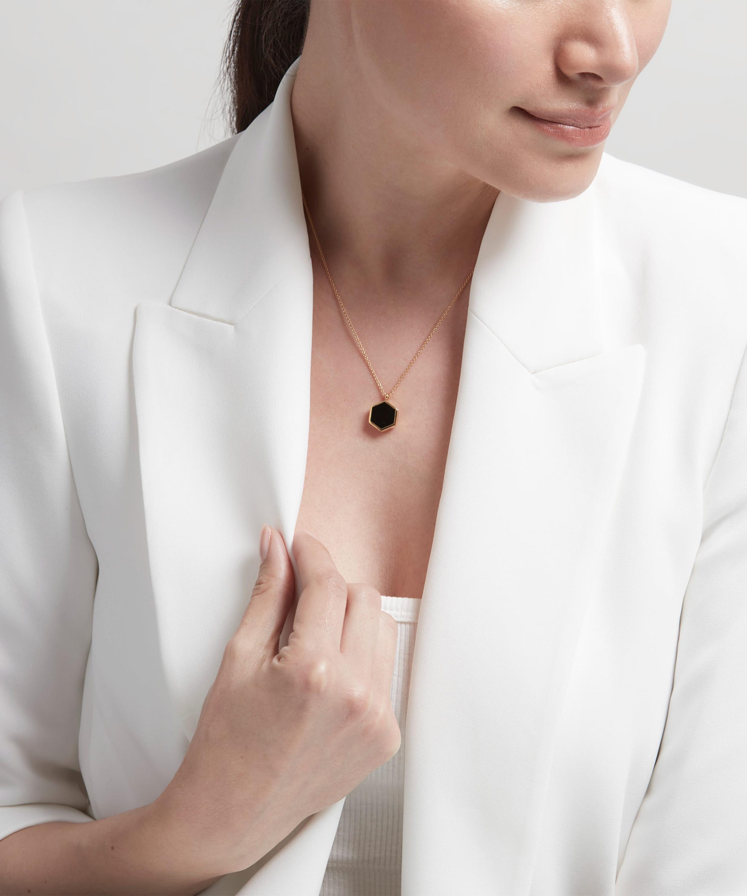 Astley Clarke - 18ct Gold Plated Vermeil Silver Deco Black Spinel Slice Locket Necklace image number 1