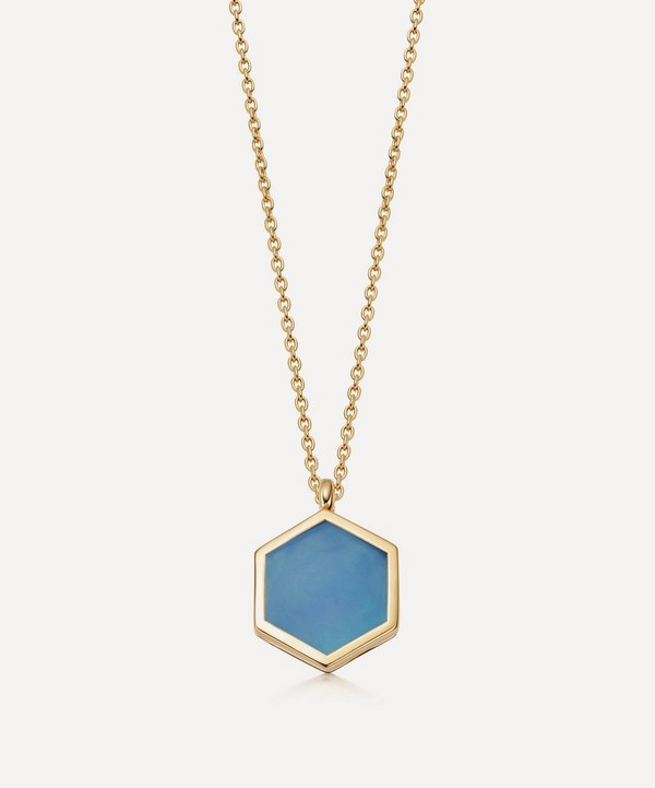 Astley Clarke - 18ct Gold Plated Vermeil Silver Deco Blue Agate Slice Locket Necklace image number null