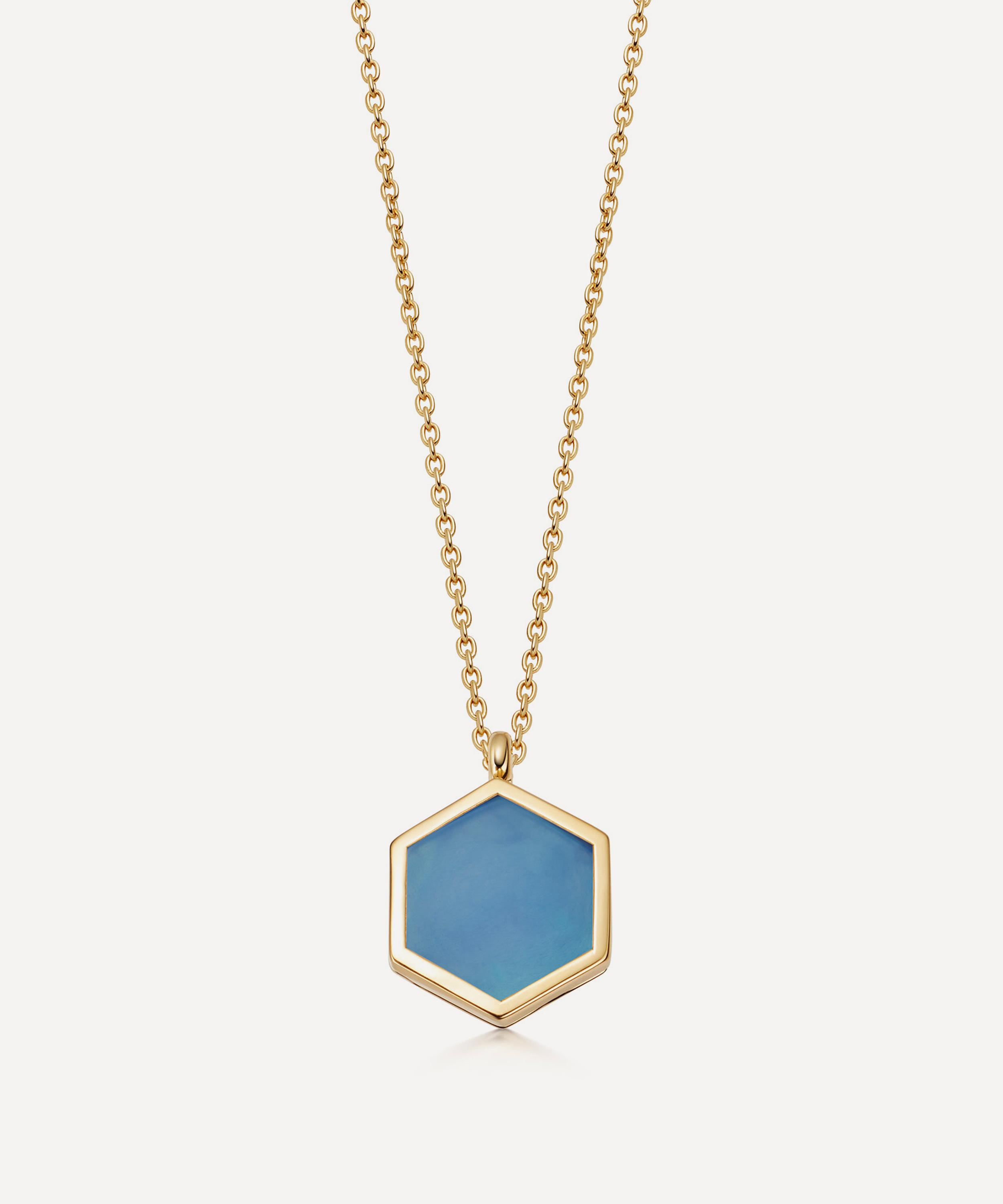 Astley Clarke - 18ct Gold Plated Vermeil Silver Deco Blue Agate Slice Locket Necklace image number 0