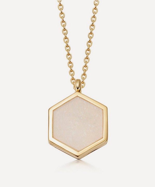 Astley Clarke - 18ct Gold Plated Vermeil Silver Deco Moonstone Slice Locket Necklace image number null