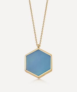 Astley Clarke - 18ct Gold Plated Vermeil Silver Deco Large Blue Agate Slice Locket Necklace image number 0