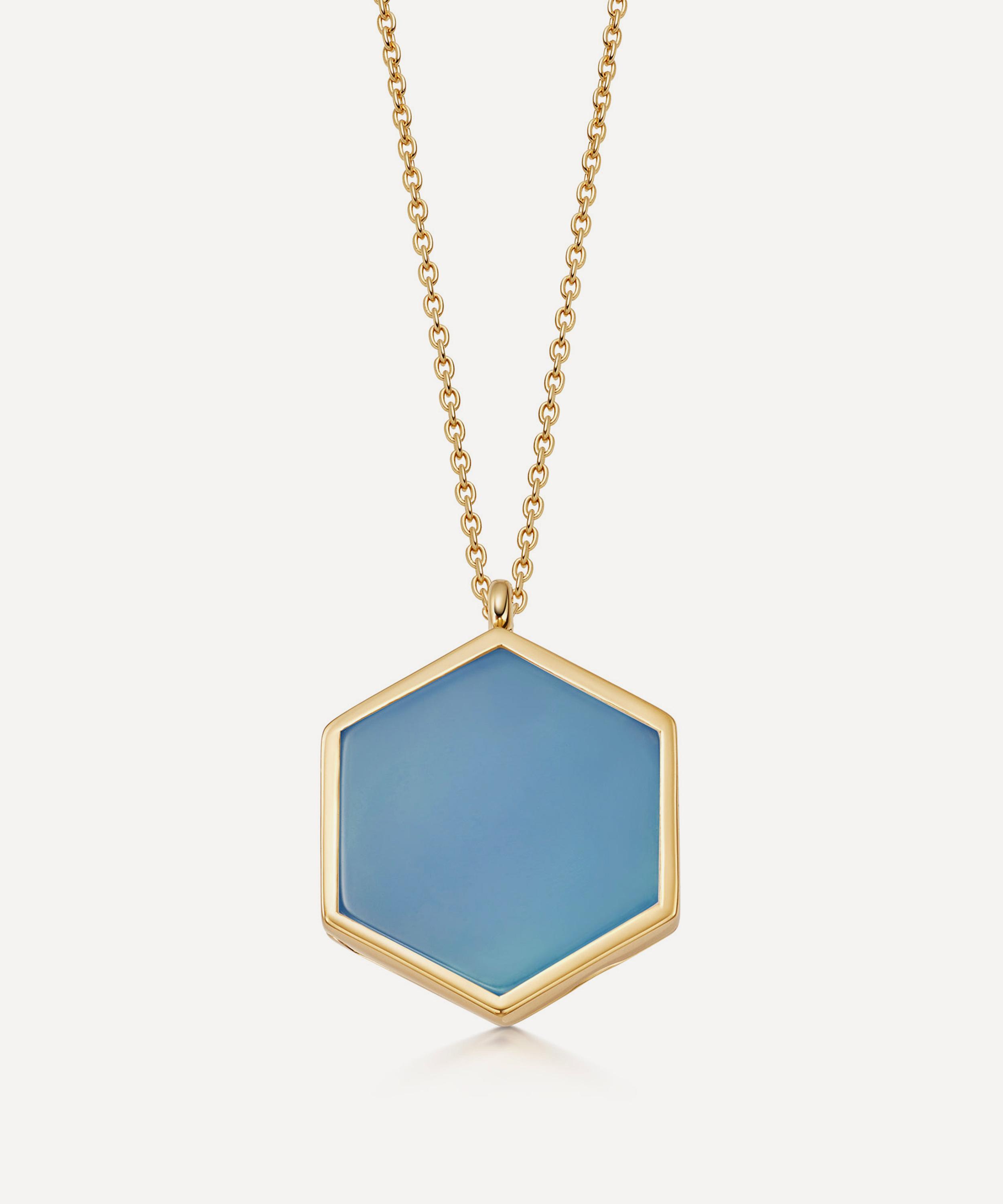Astley Clarke - 18ct Gold Plated Vermeil Silver Deco Large Blue Agate Slice Locket Necklace image number 0