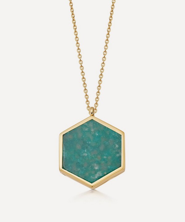Astley Clarke - 18ct Gold Plated Vermeil Silver Deco Large Amazonite Slice Locket Necklace image number null