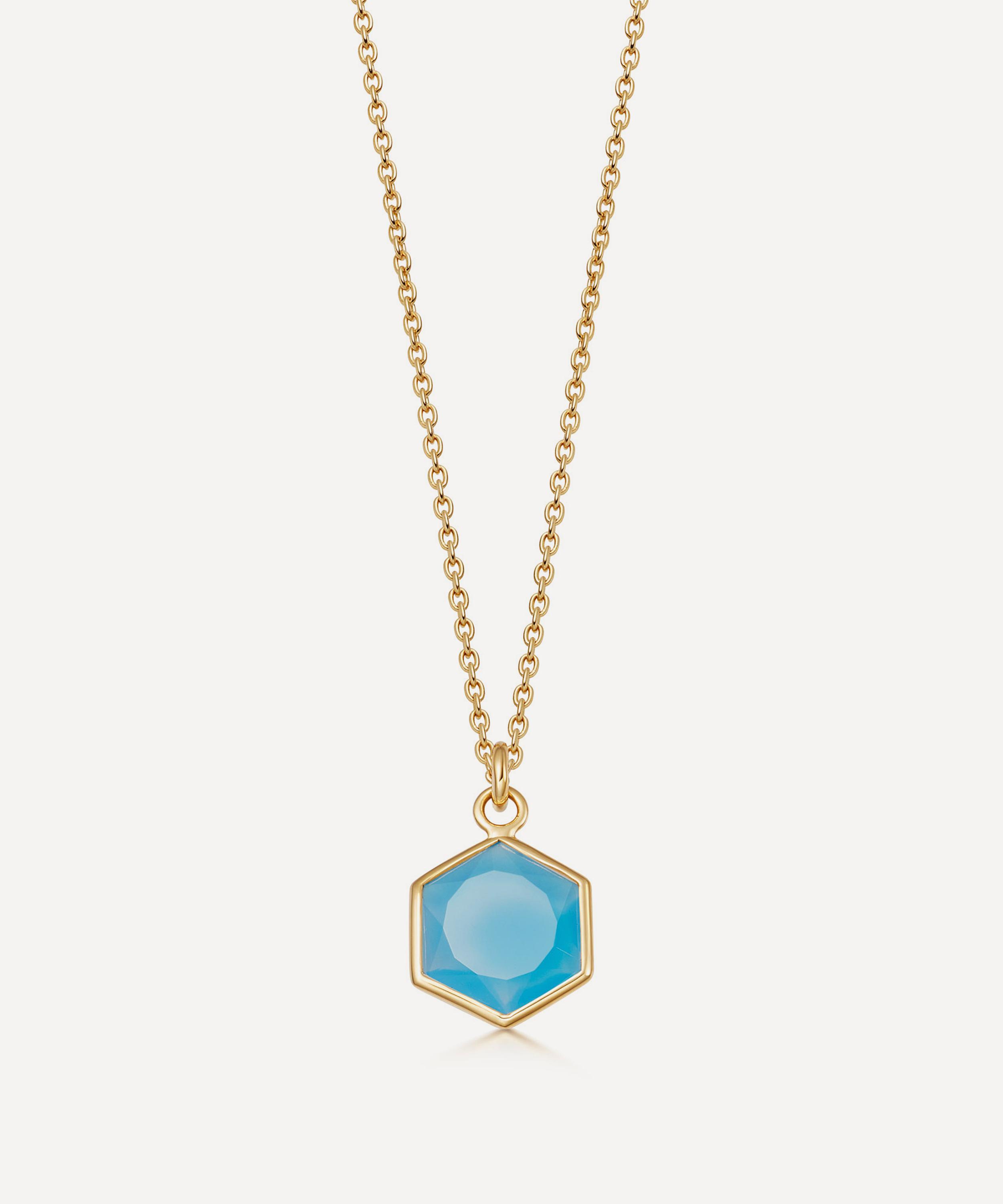 Astley Clarke - 18ct Gold Plated Vermeil Silver Deco Blue Agate Pendant Necklace image number 0