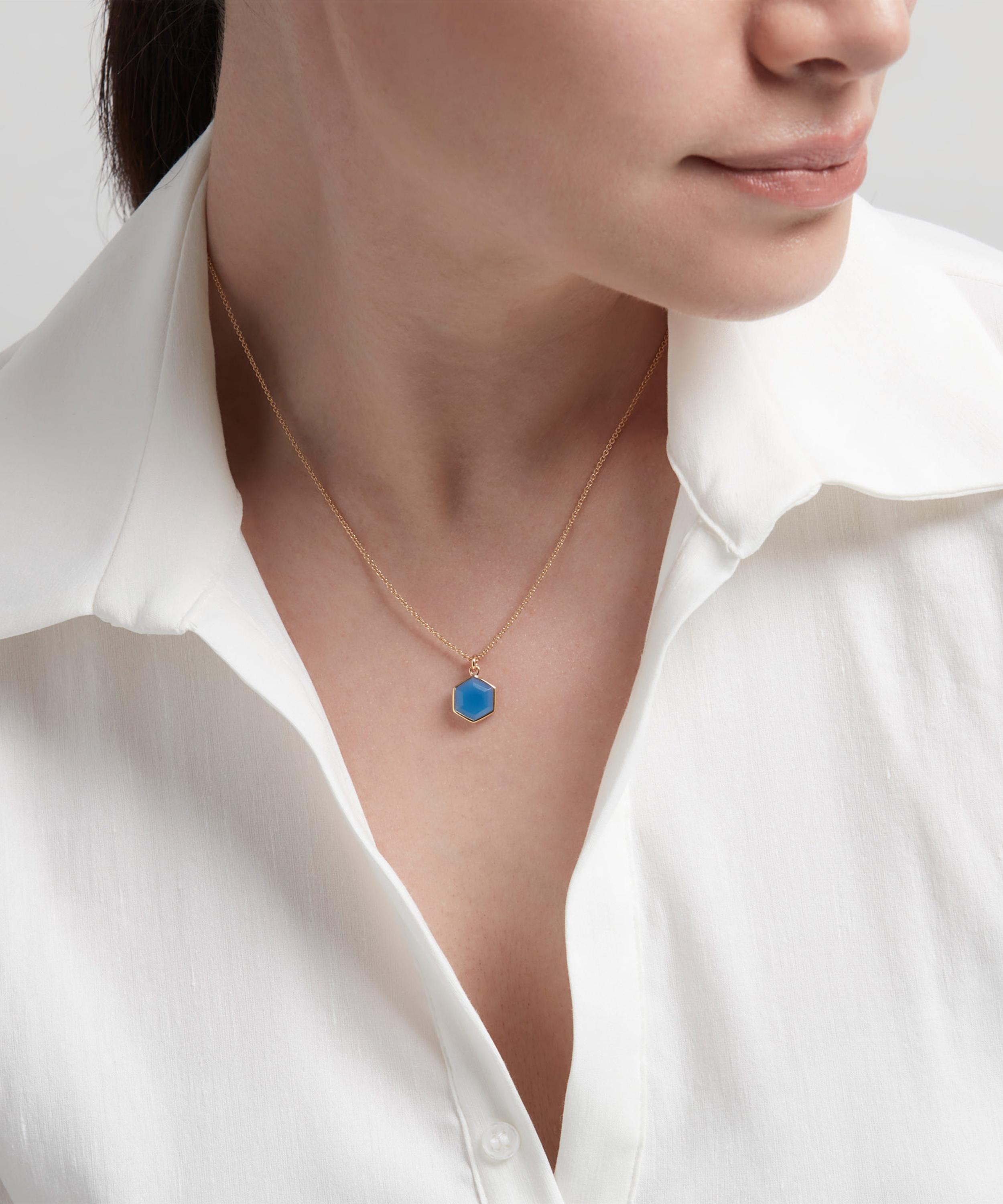 Astley Clarke - 18ct Gold Plated Vermeil Silver Deco Blue Agate Pendant Necklace image number 1