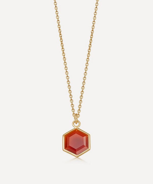 Astley Clarke - 18ct Gold Plated Vermeil Silver Deco Red Agate Pendant Necklace image number null