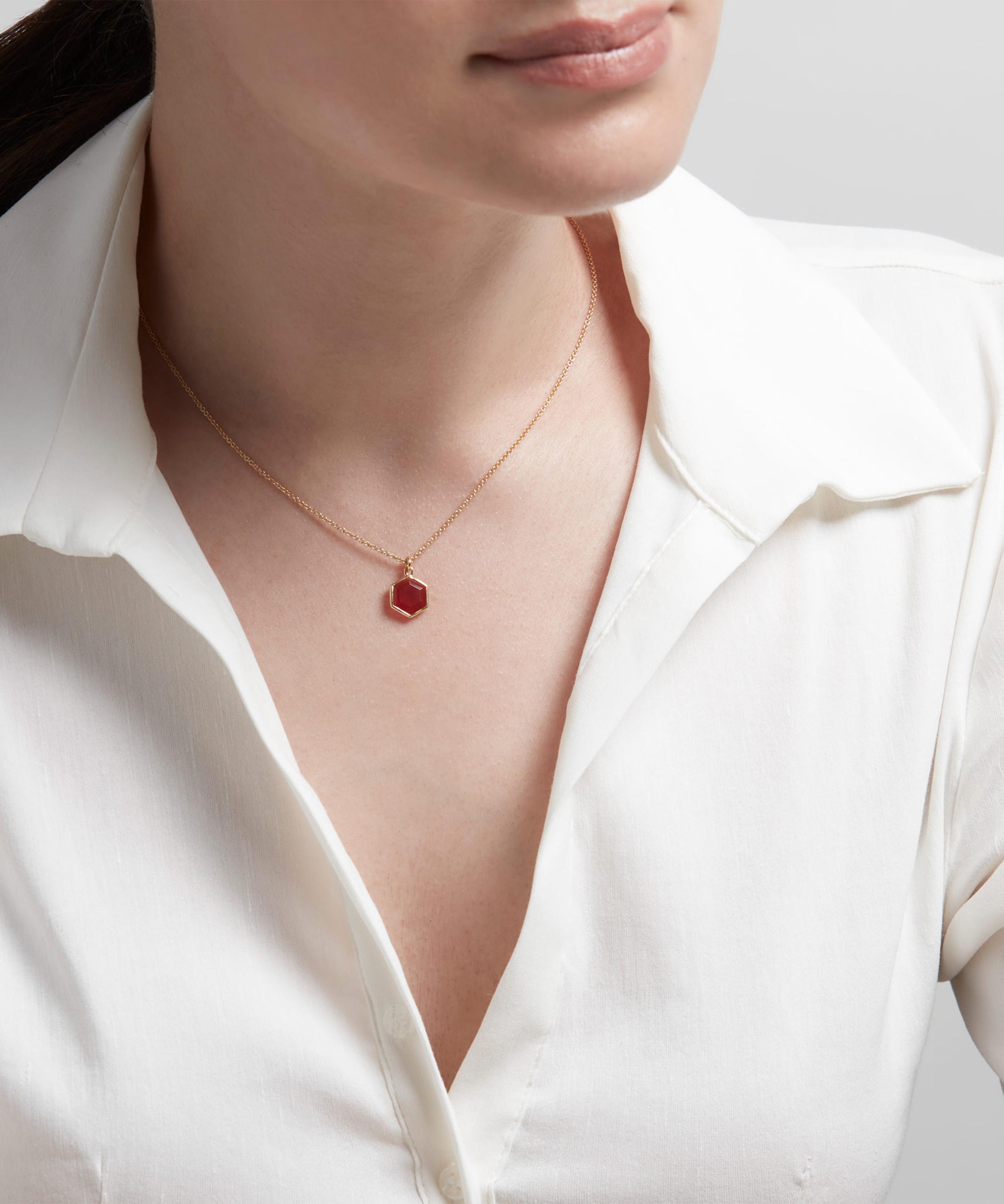 Astley Clarke - 18ct Gold Plated Vermeil Silver Deco Red Agate Pendant Necklace image number 1