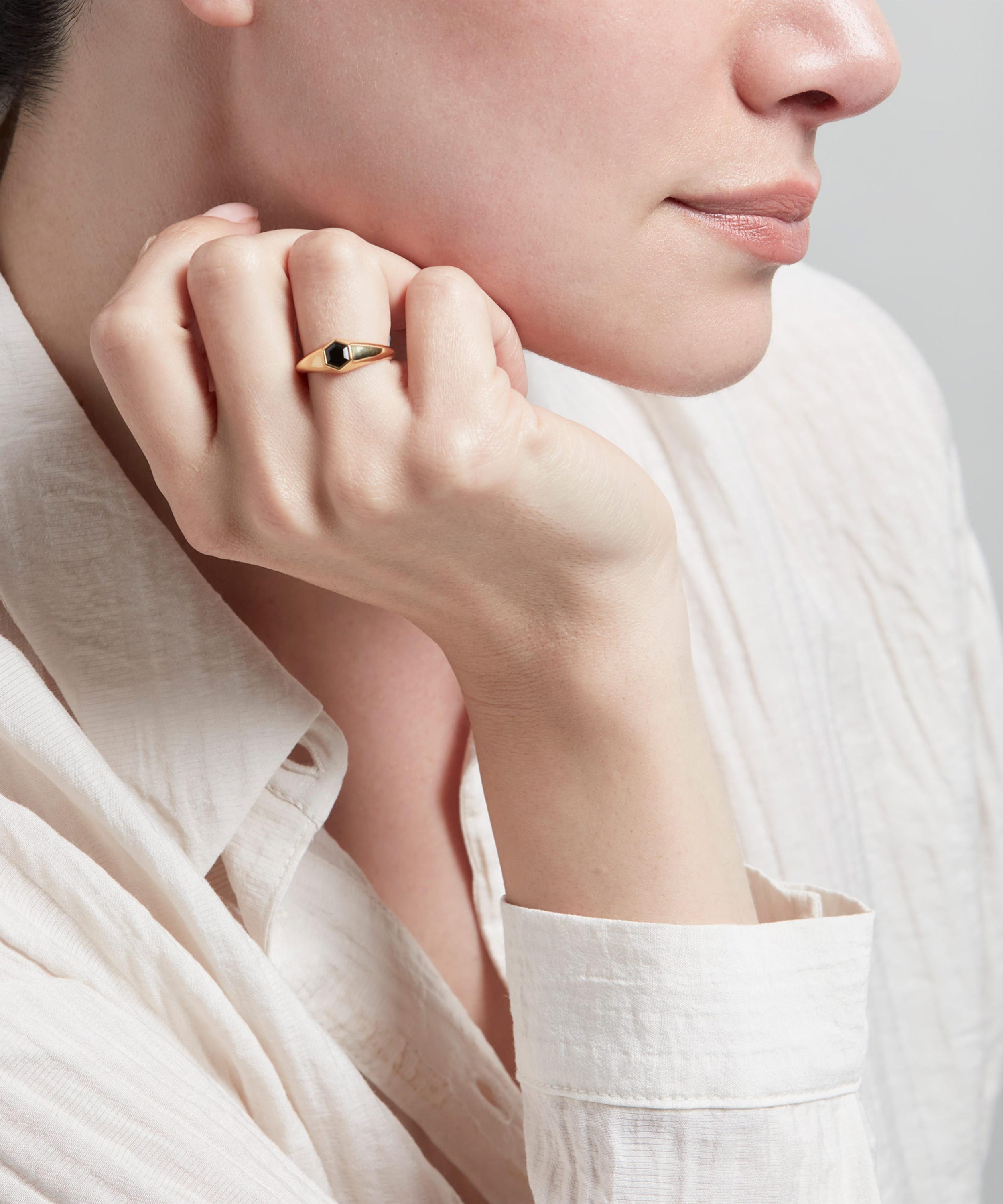 Astley Clarke - 18ct Gold Plated Vermeil Silver Mini Deco Black Spinel Signet Ring image number 1