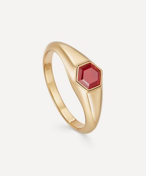 Astley Clarke - 18ct Gold Plated Vermeil Silver Mini Deco Red Agate Signet Ring image number 0