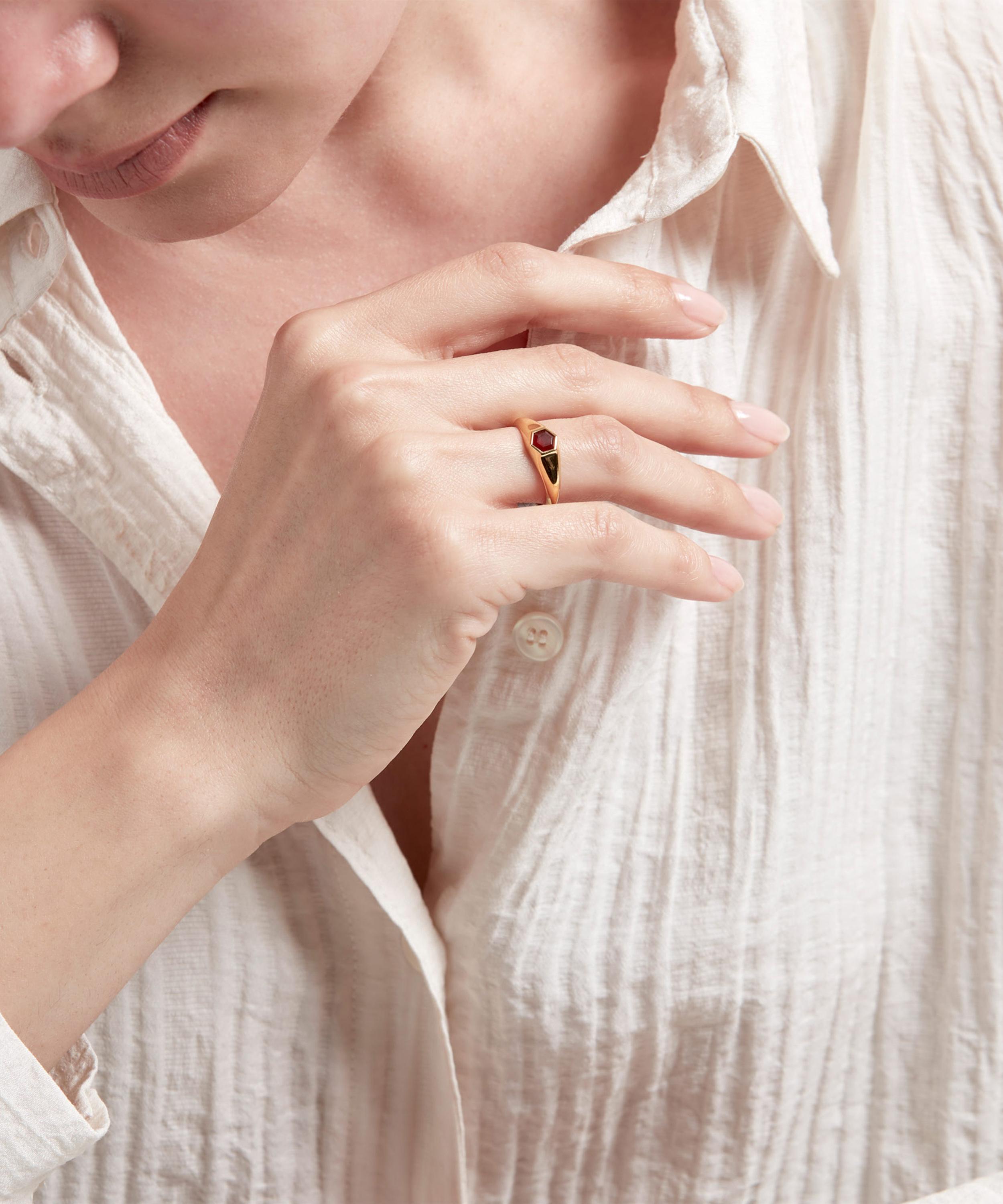Astley Clarke - 18ct Gold Plated Vermeil Silver Mini Deco Red Agate Signet Ring image number 1