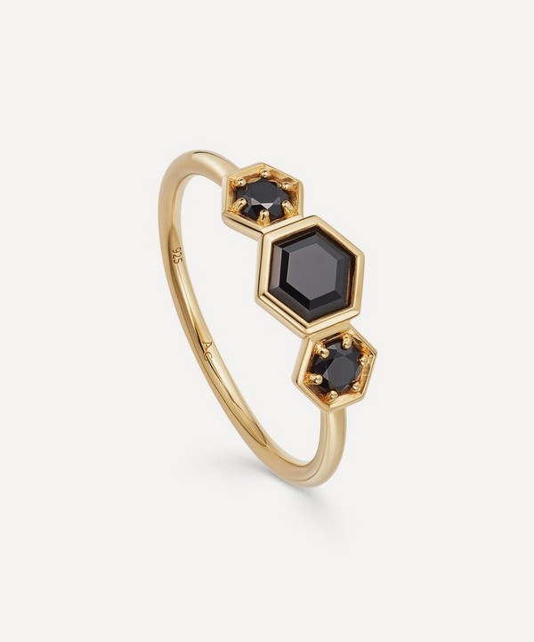 Astley Clarke - 18ct Gold Plated Vermeil Silver Deco Triple Black Spinel Ring image number null
