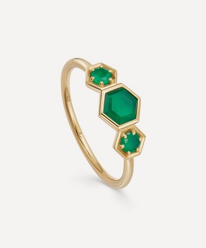 Astley Clarke - 18ct Gold Plated Vermeil Silver Deco Triple Green Agate Ring image number 0