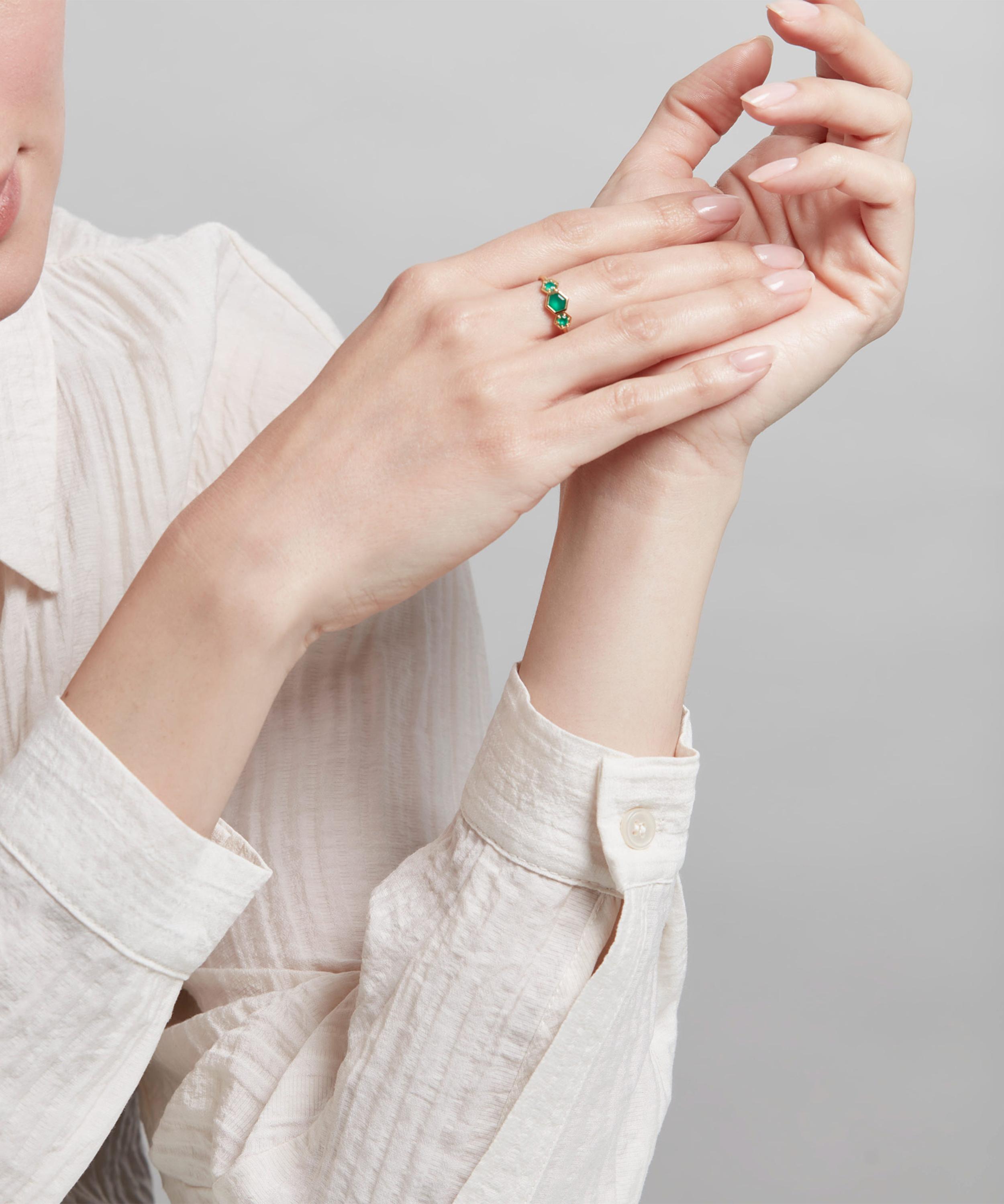 Astley Clarke - 18ct Gold Plated Vermeil Silver Deco Triple Green Agate Ring image number 1