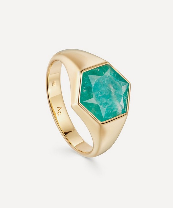 Astley Clarke - 18ct Gold Plated Vermeil Silver Deco Amazonite Signet Ring image number null