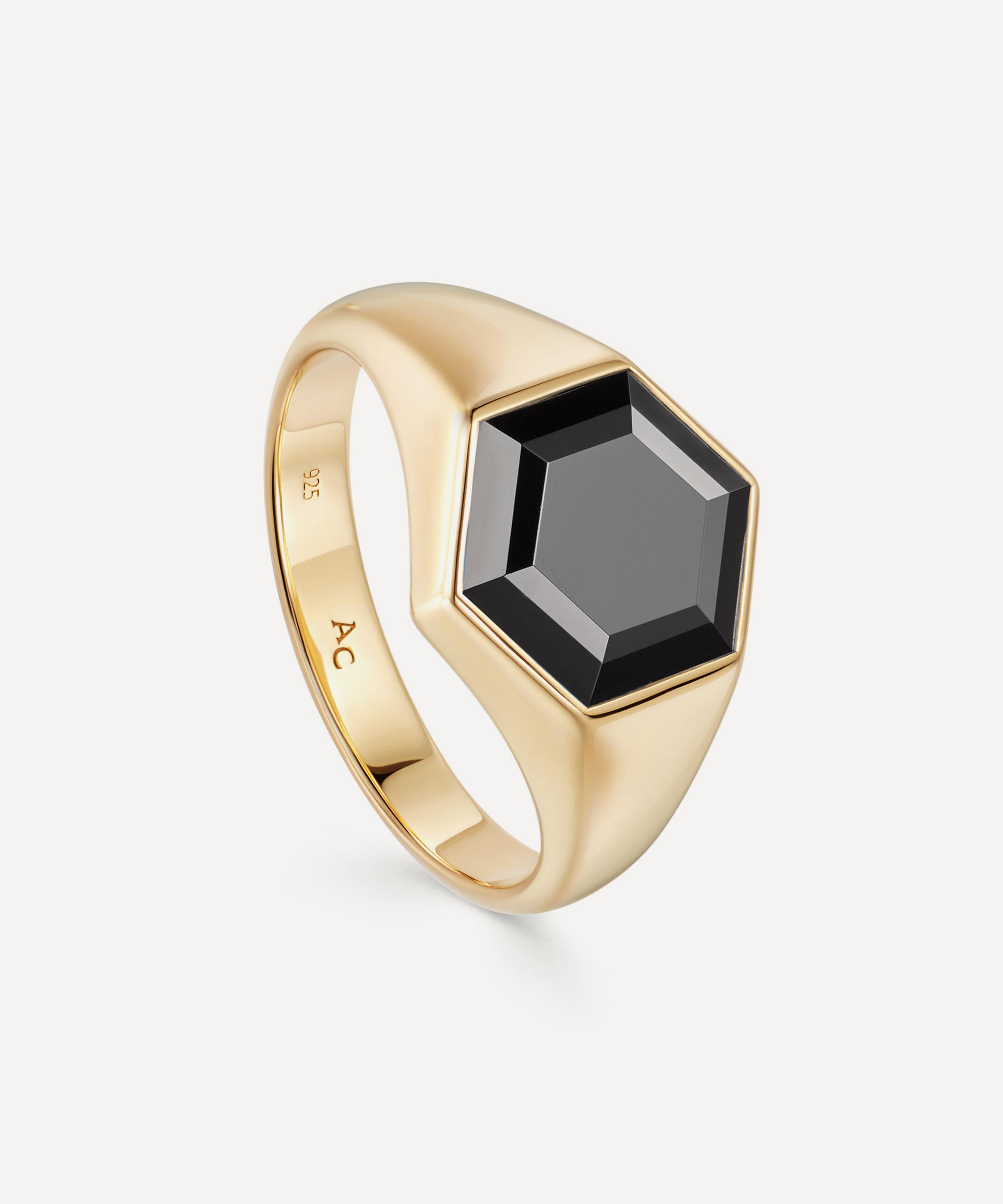 Astley Clarke - 18ct Gold Plated Vermeil Silver Deco Black Spinel Signet Ring image number 0
