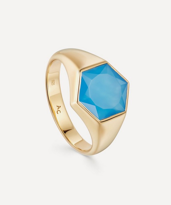 Astley Clarke - 18ct Gold Plated Vermeil Silver Deco Blue Agate Signet Ring image number null