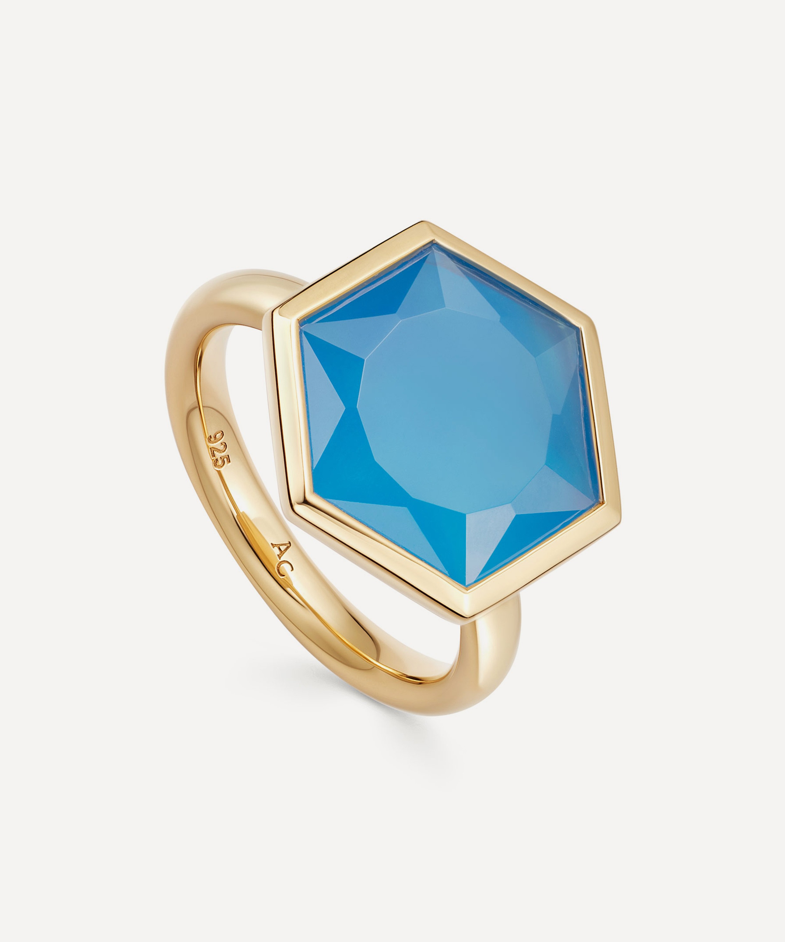 Astley Clarke - 18ct Gold Plated Vermeil Silver Deco Large Blue Agate Ring image number null