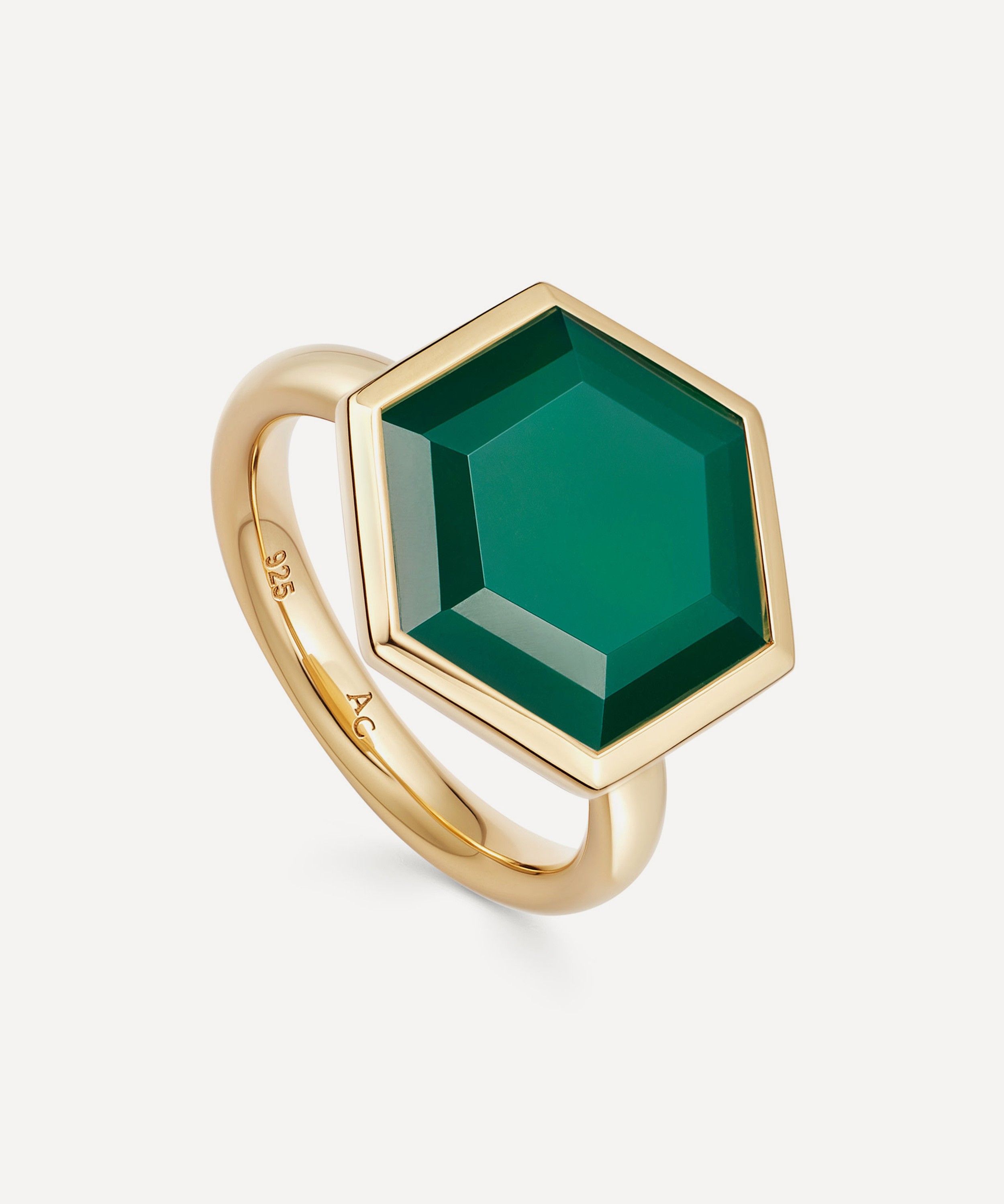 Astley Clarke - 18ct Gold Plated Vermeil Silver Deco Large Green Agate Ring image number null