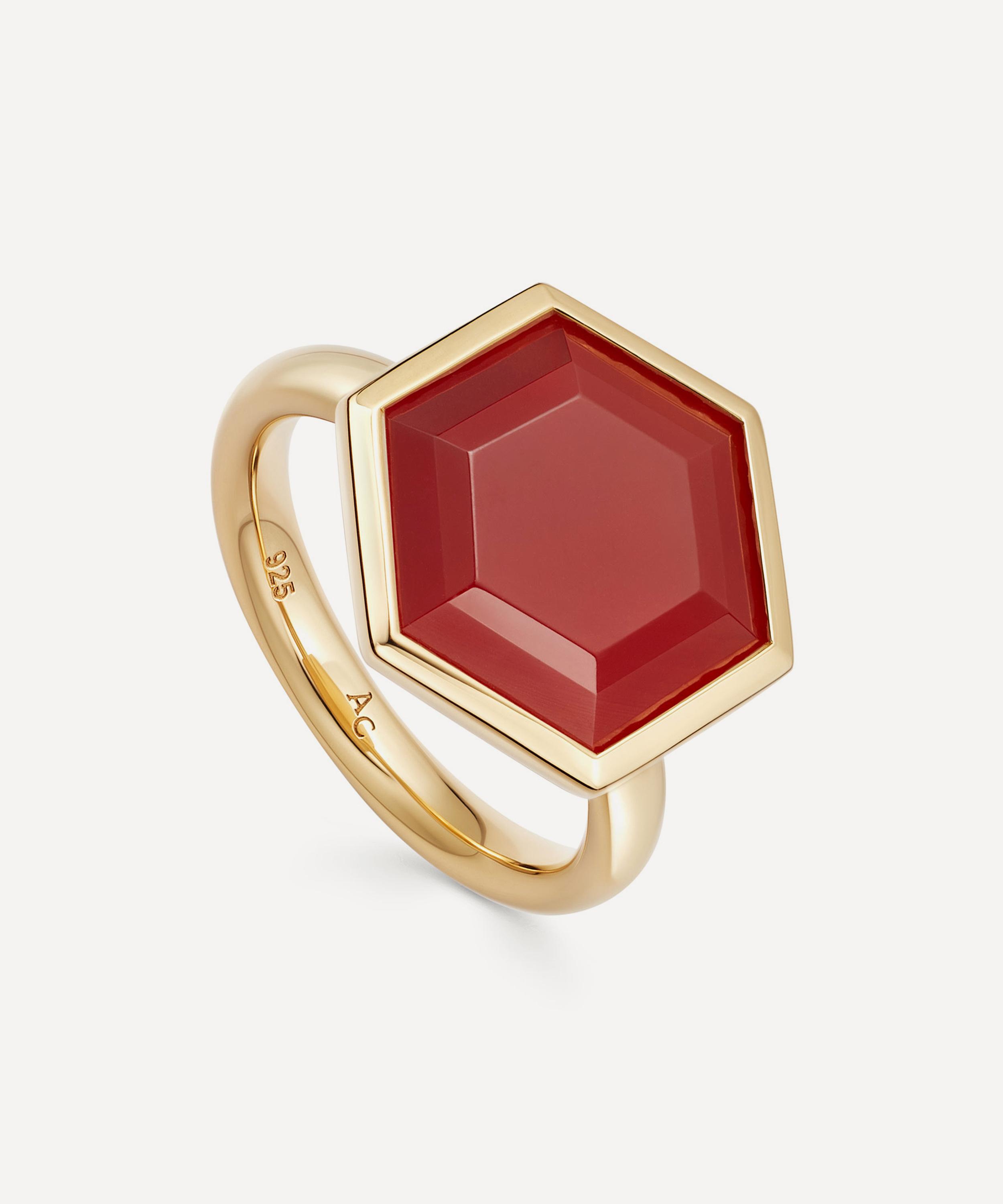 Astley Clarke - 18ct Gold Plated Vermeil Silver Deco Large Red Agate Ring image number 