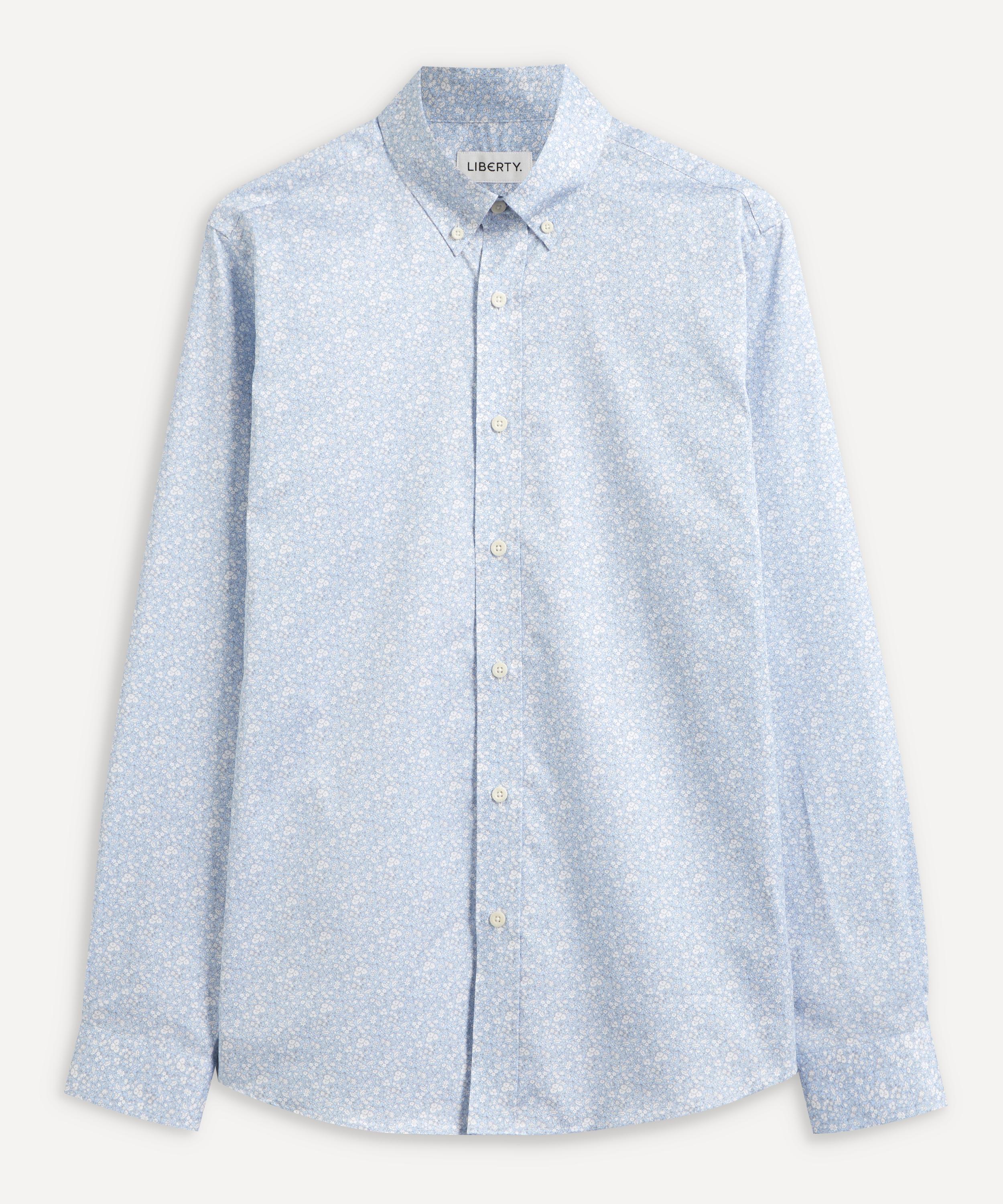 Liberty Flower Market Cotton Twill Casual Button-down Shirt In Blue