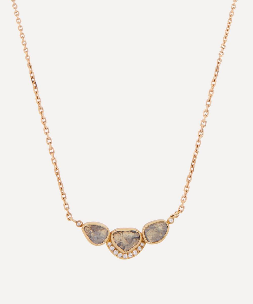Brooke Gregson - 18ct Gold Orbit Triple Diamond Halo Pendant Necklace