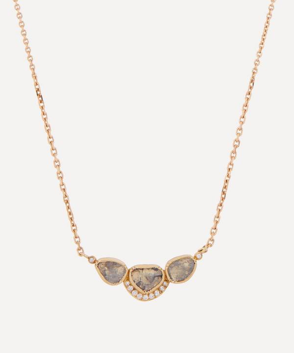 Brooke Gregson - 18ct Gold Orbit Triple Diamond Halo Pendant Necklace image number 0