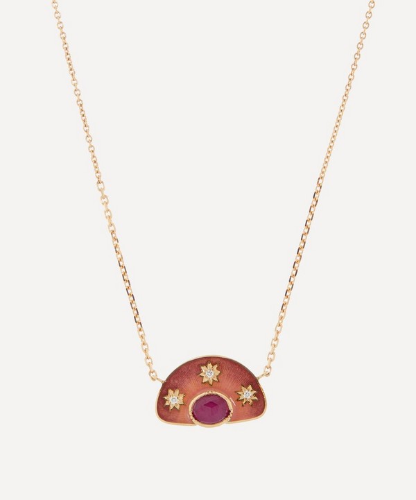 Brooke Gregson - 18ct Gold Stargaze Ruby and Diamond Enamel Pendant Necklace image number null