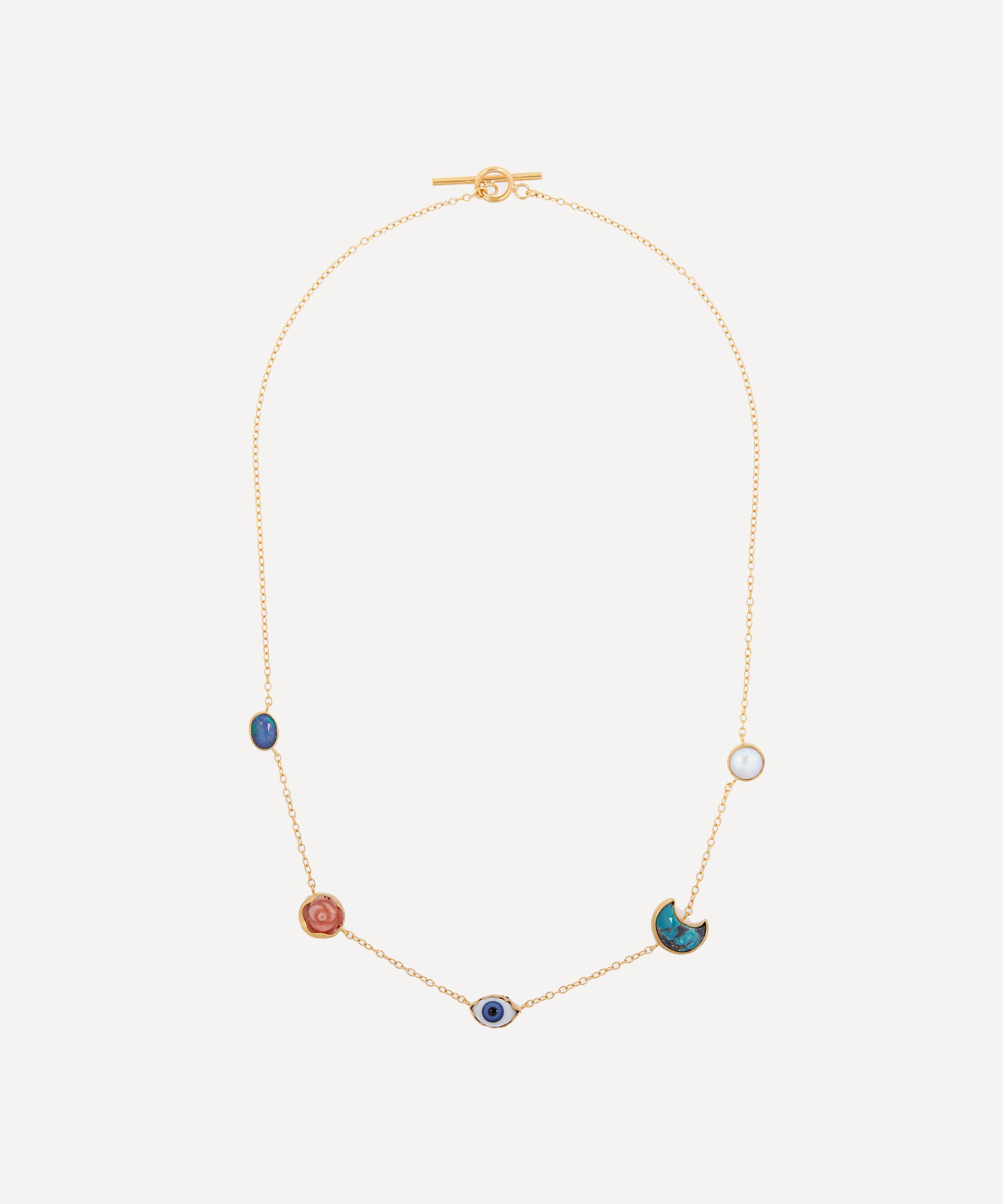 Grainne Morton - Gold-Plated Multi-Stone Five Mini Charm Necklace image number 0