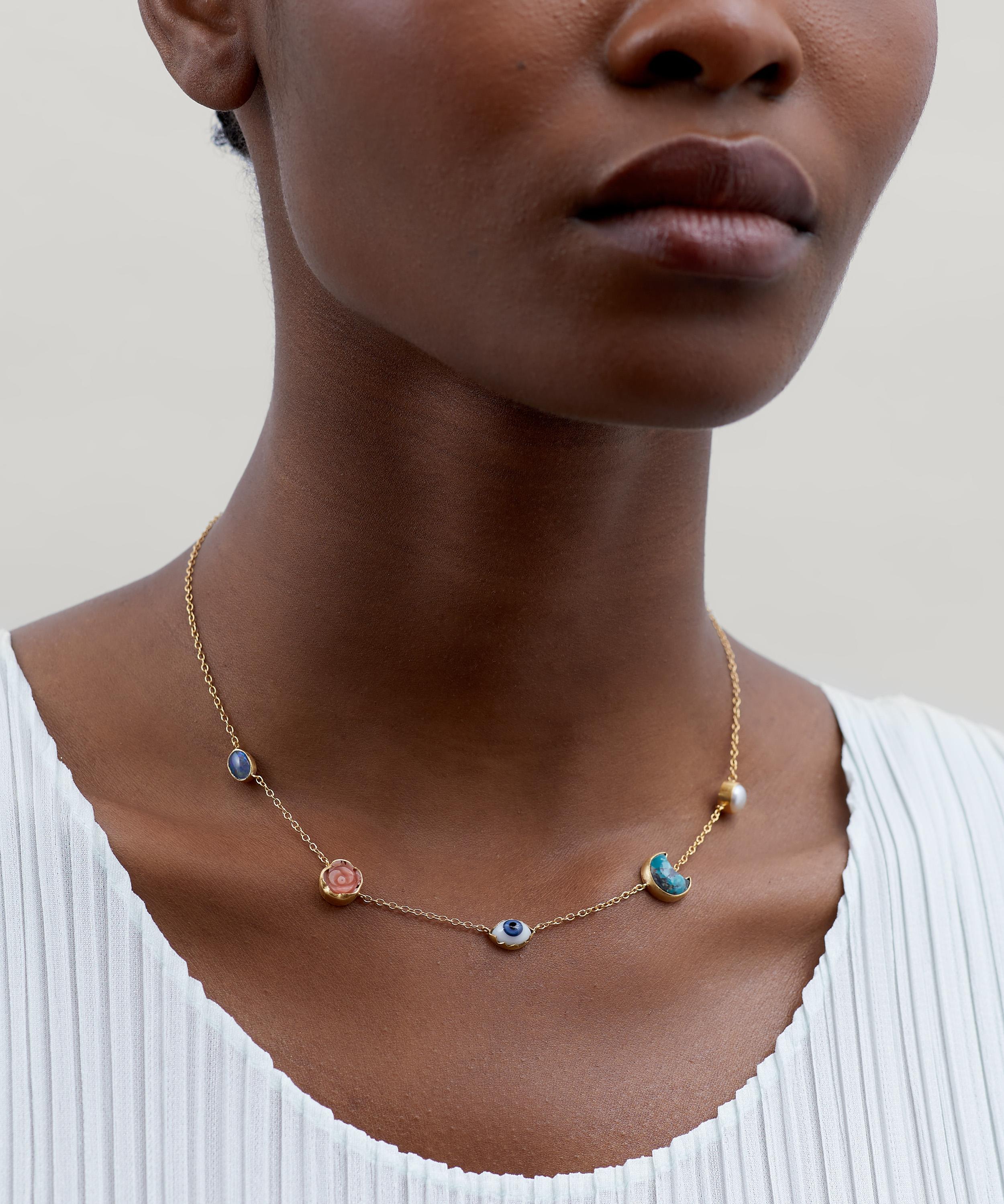 Grainne Morton - Gold-Plated Multi-Stone Five Mini Charm Necklace image number 1