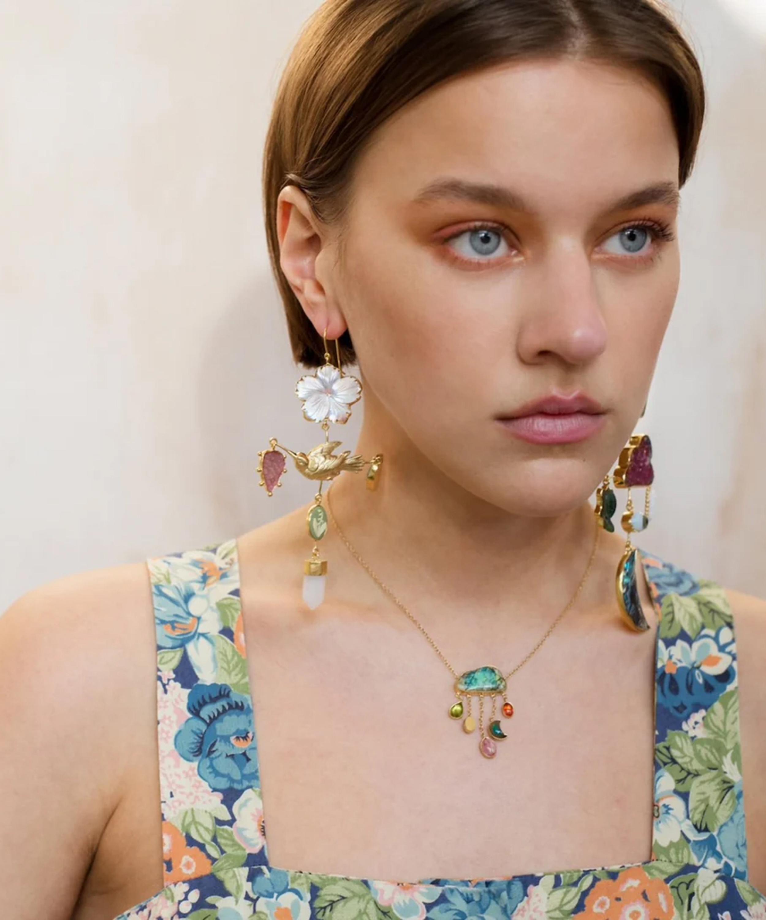 Grainne Morton - Gold-Plated Opal Cloud and Rain Multi-Stone Pendant Necklace image number 1