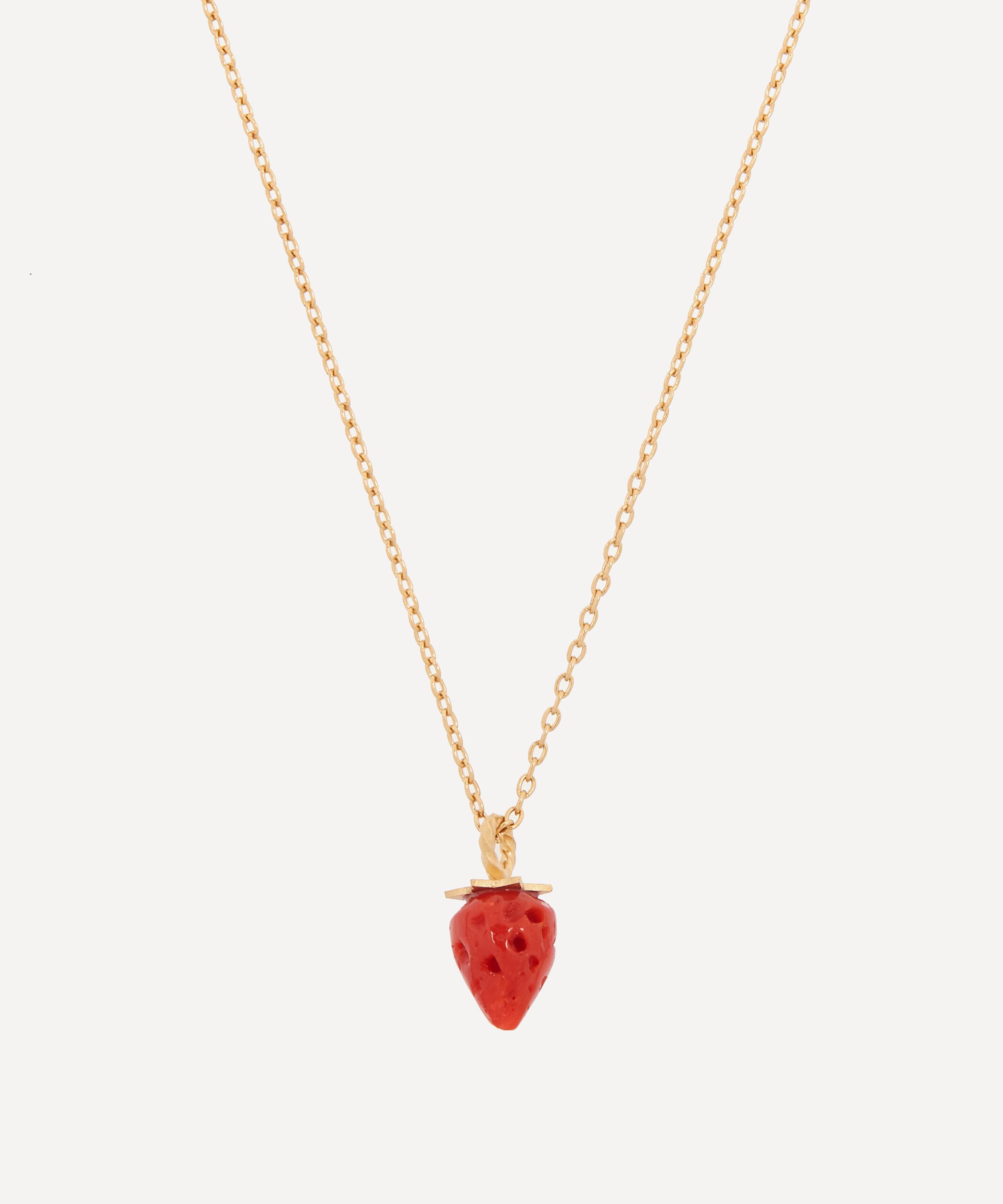 Grainne Morton - Gold-Plated Coral Strawberry Pendant Necklace