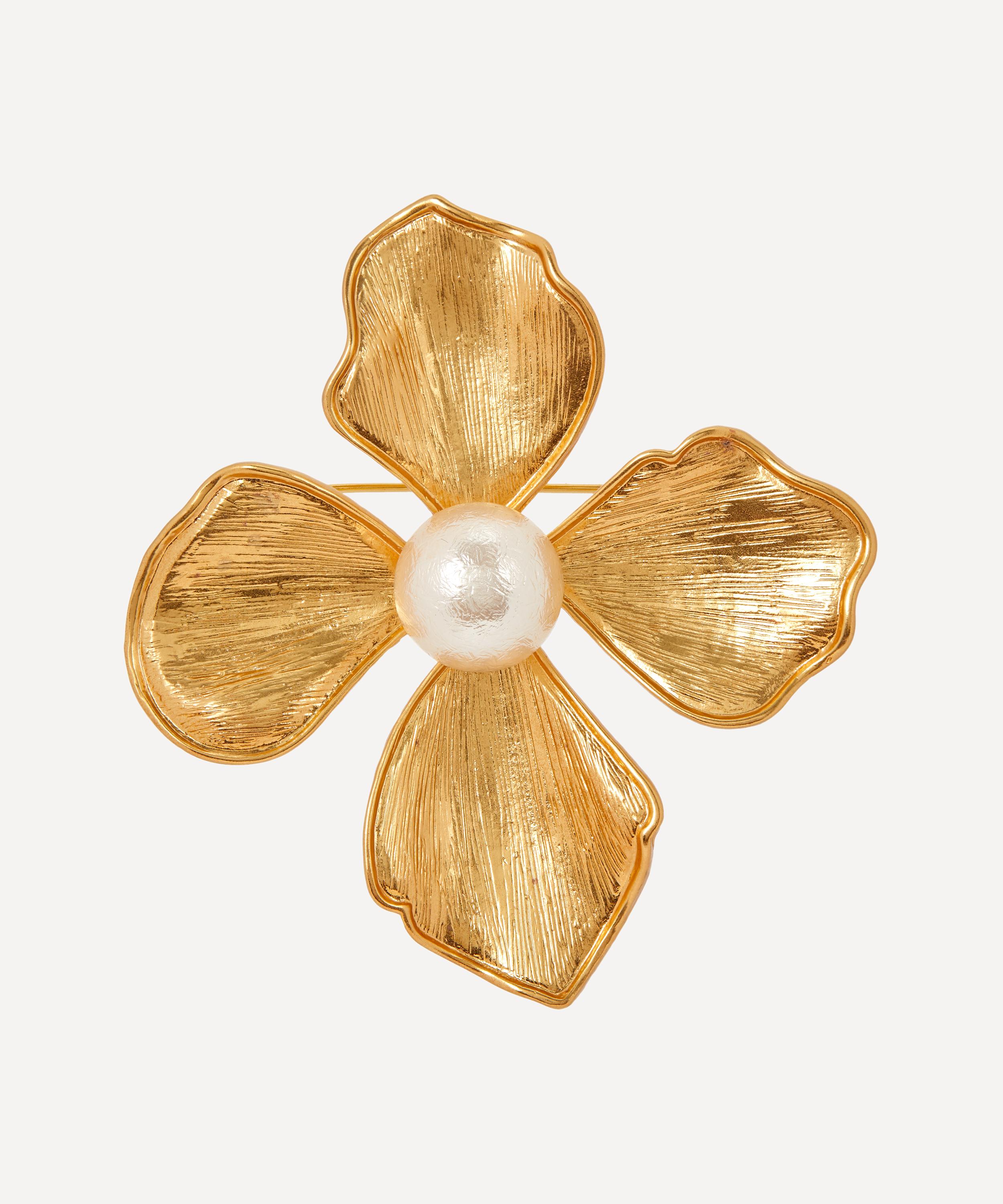 Kenneth Jay Lane - Gold-Plated Large Faux Pearl Flower Brooch