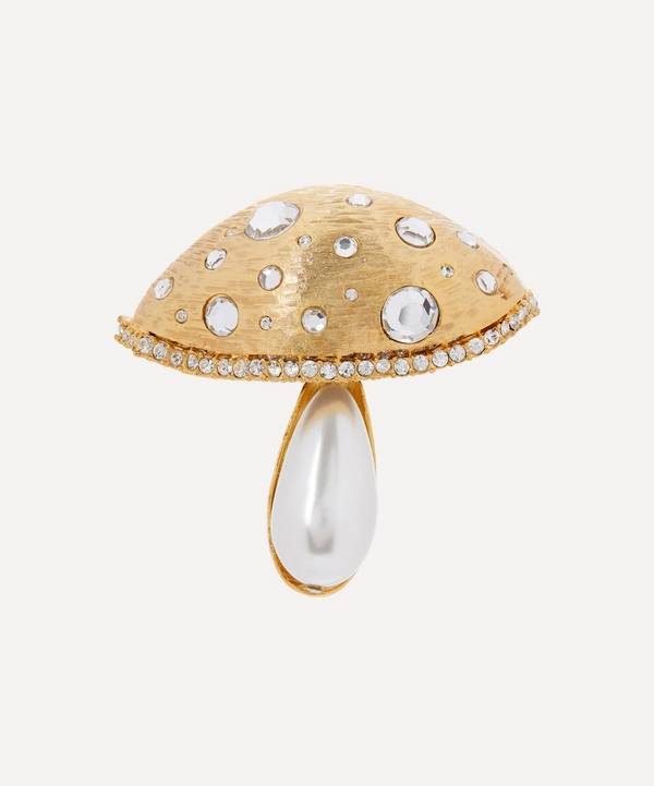 Kenneth Jay Lane - Gold-Plated Crystal and Faux Pearl Mushroom Brooch