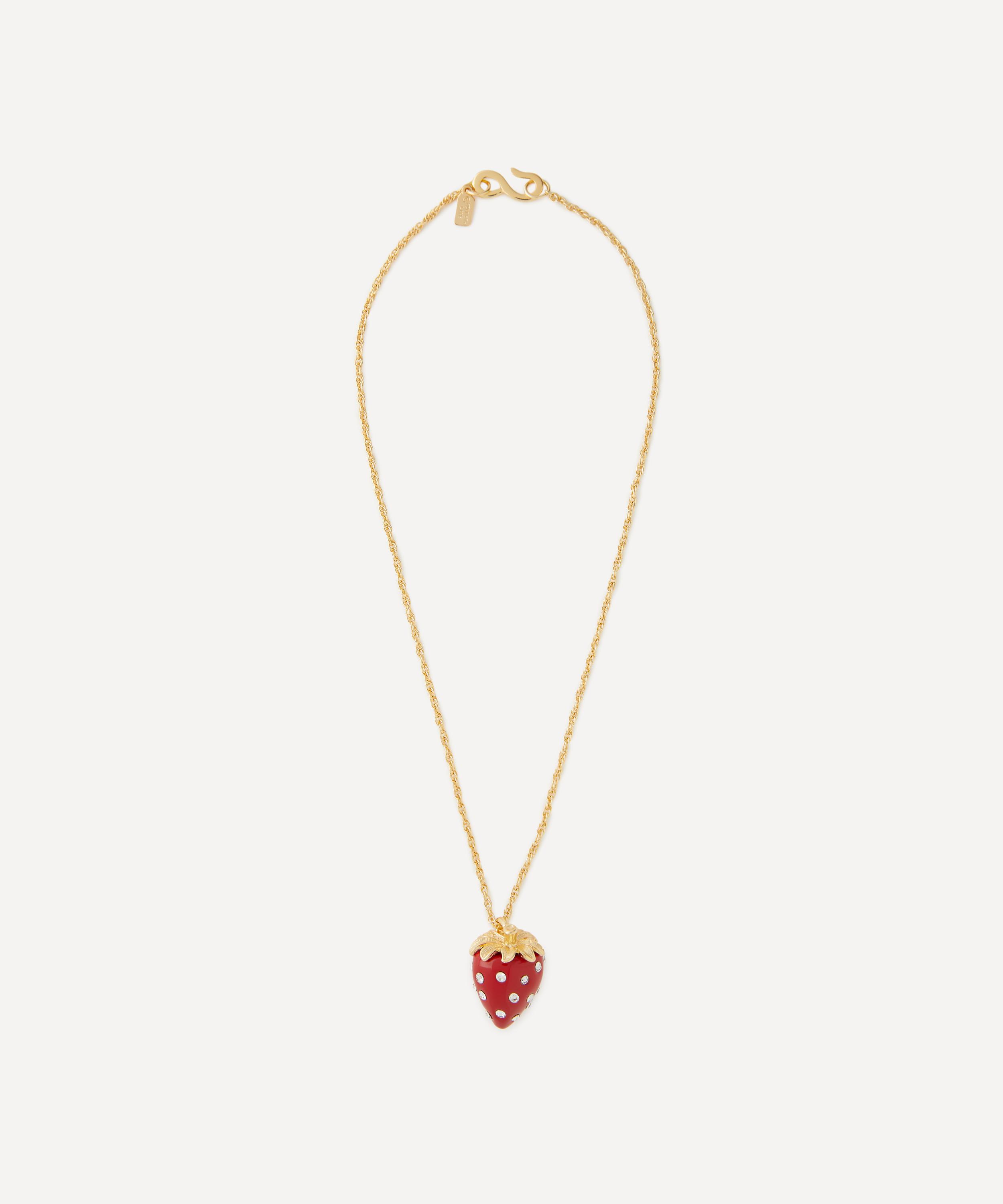 Kenneth Jay Lane - Gold-Plated Crystal Resin Strawberry Pendant Necklace image number 1