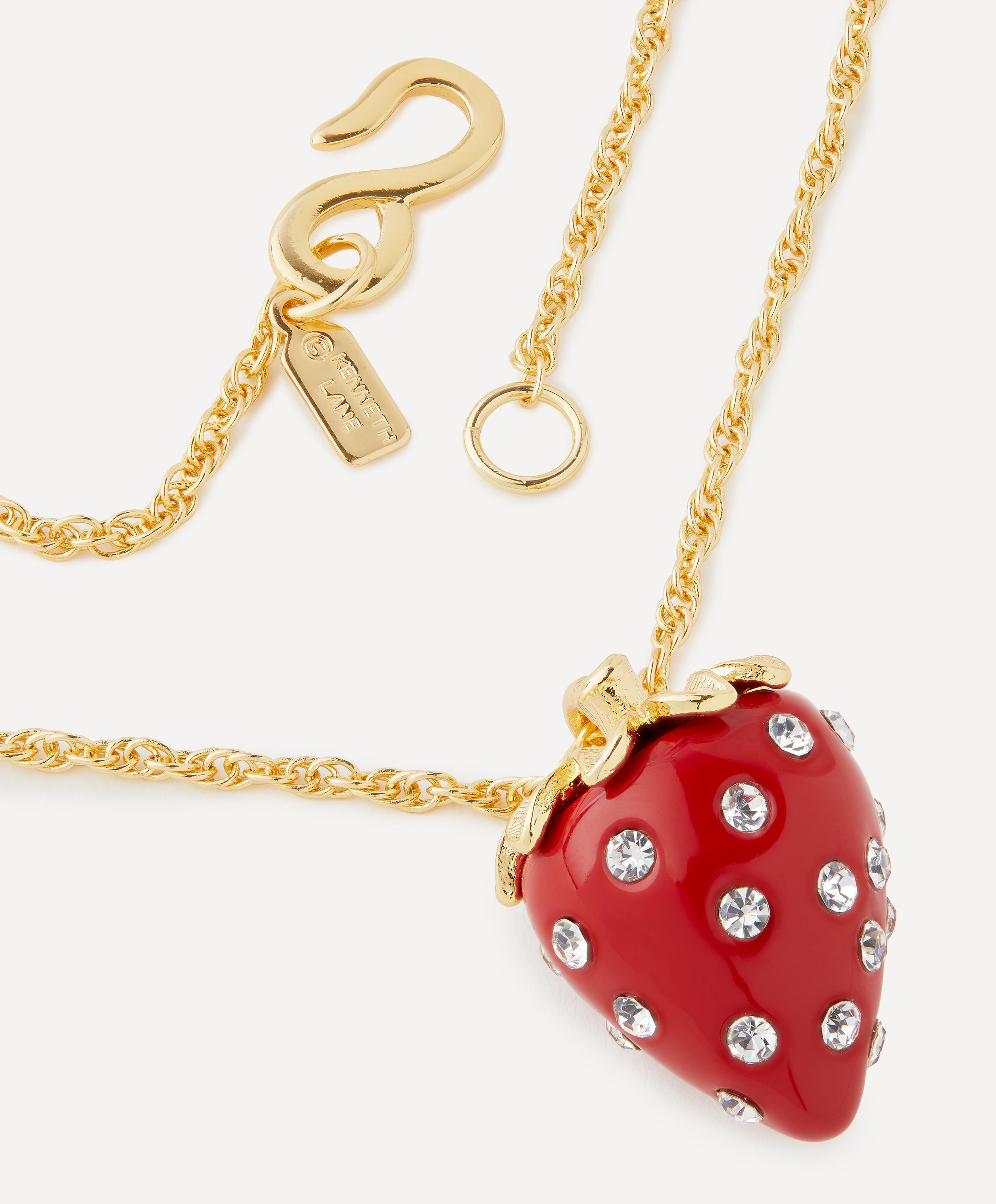 Kenneth Jay Lane - Gold-Plated Crystal Resin Strawberry Pendant Necklace image number 2