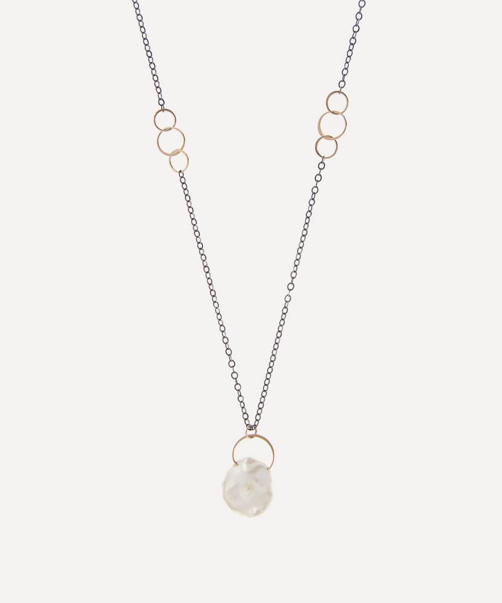 Melissa Joy Manning - Silver and 14ct Gold Keshi Pearl Drop Pendant Necklace