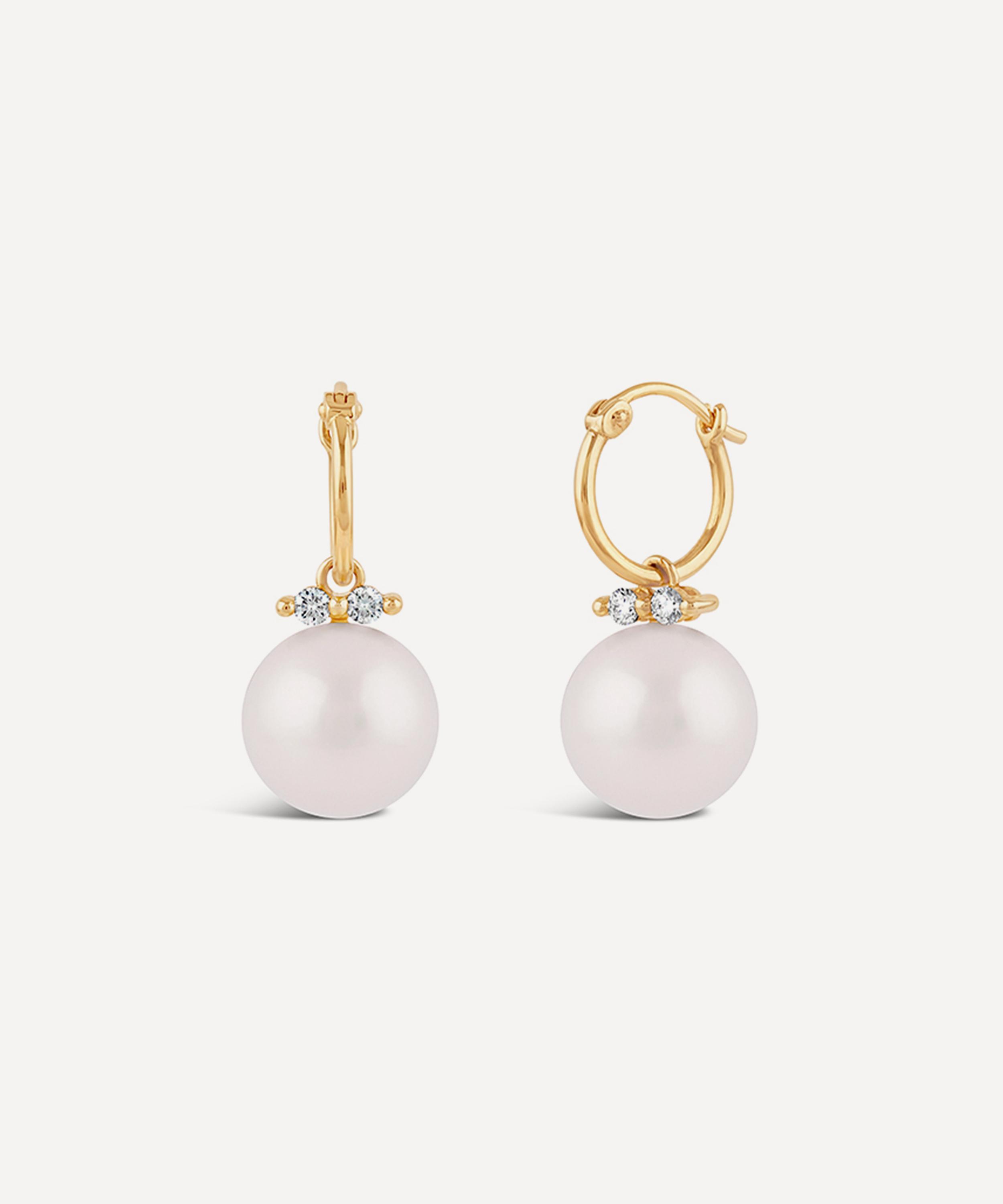 Dinny Hall - 9ct Gold Shuga Large Pearl and Diamond Drop Hoop Earrings