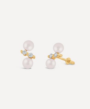 Dinny Hall - 14ct Gold Shuga Double Pearl and Diamond Stud Earrings image number 0