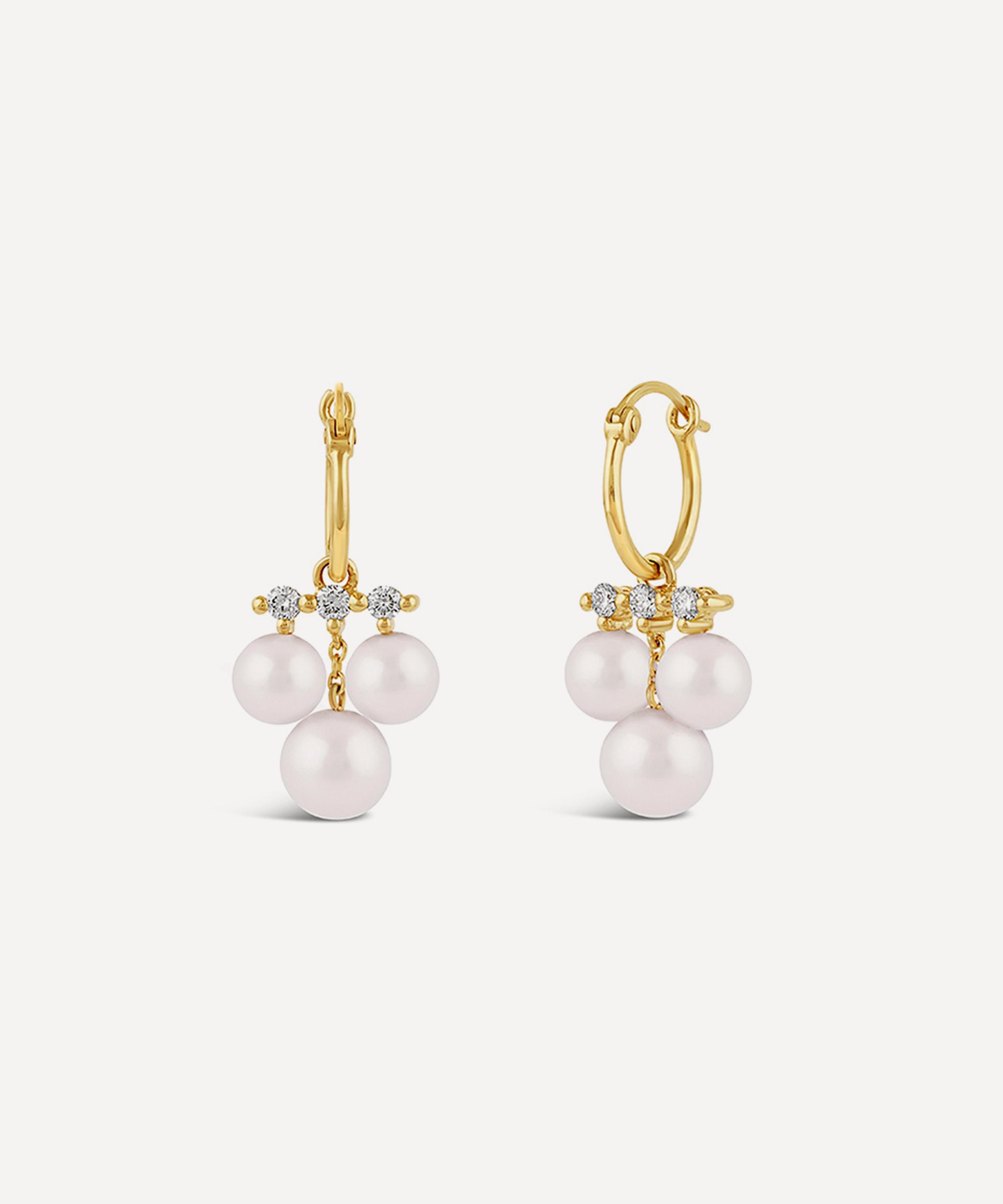 Dinny Hall - 14ct Gold Shuga Triple Pearl and Diamond Drop Hoop Earrings image number 0