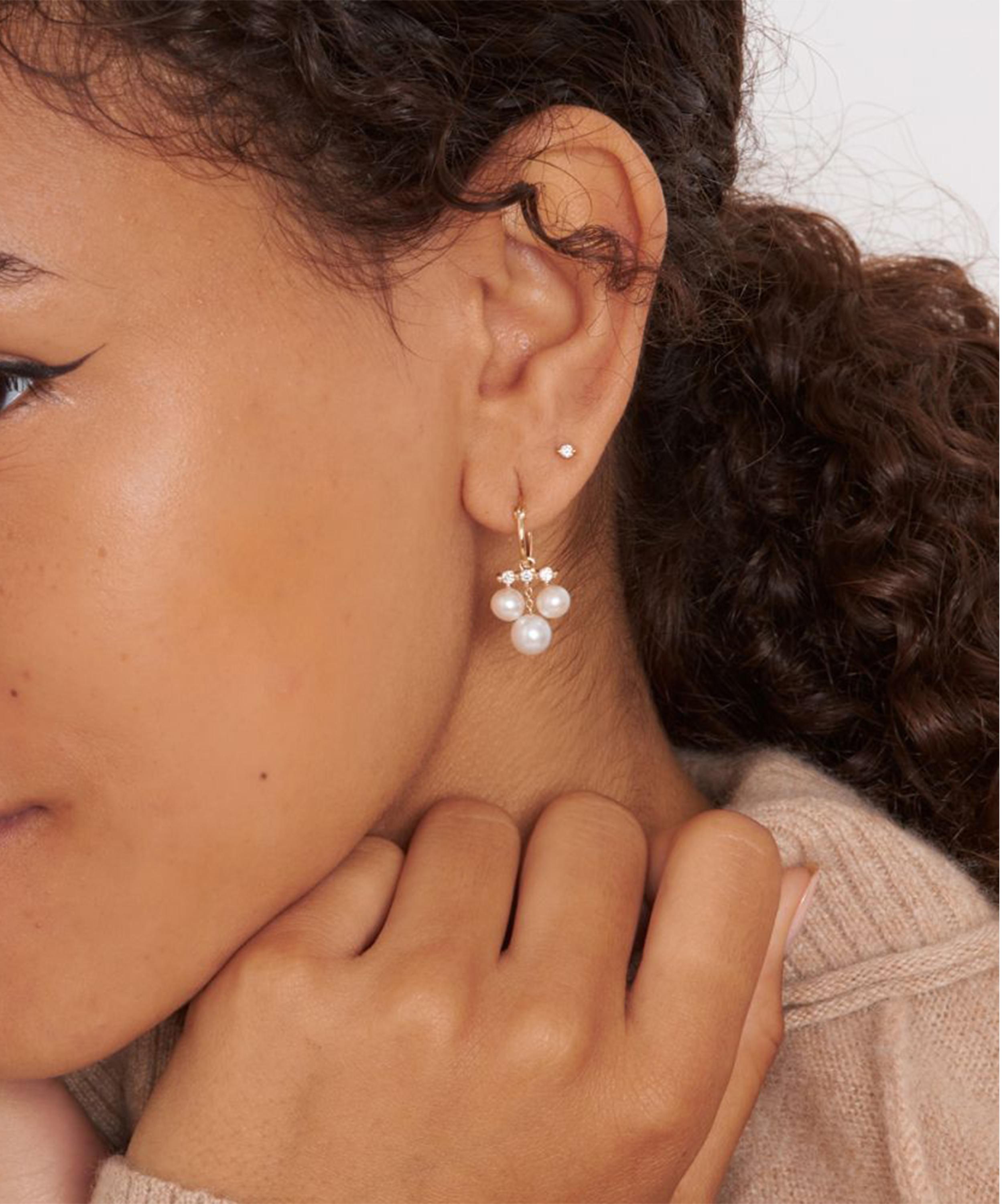 Dinny Hall - 14ct Gold Shuga Triple Pearl and Diamond Drop Hoop Earrings image number 1