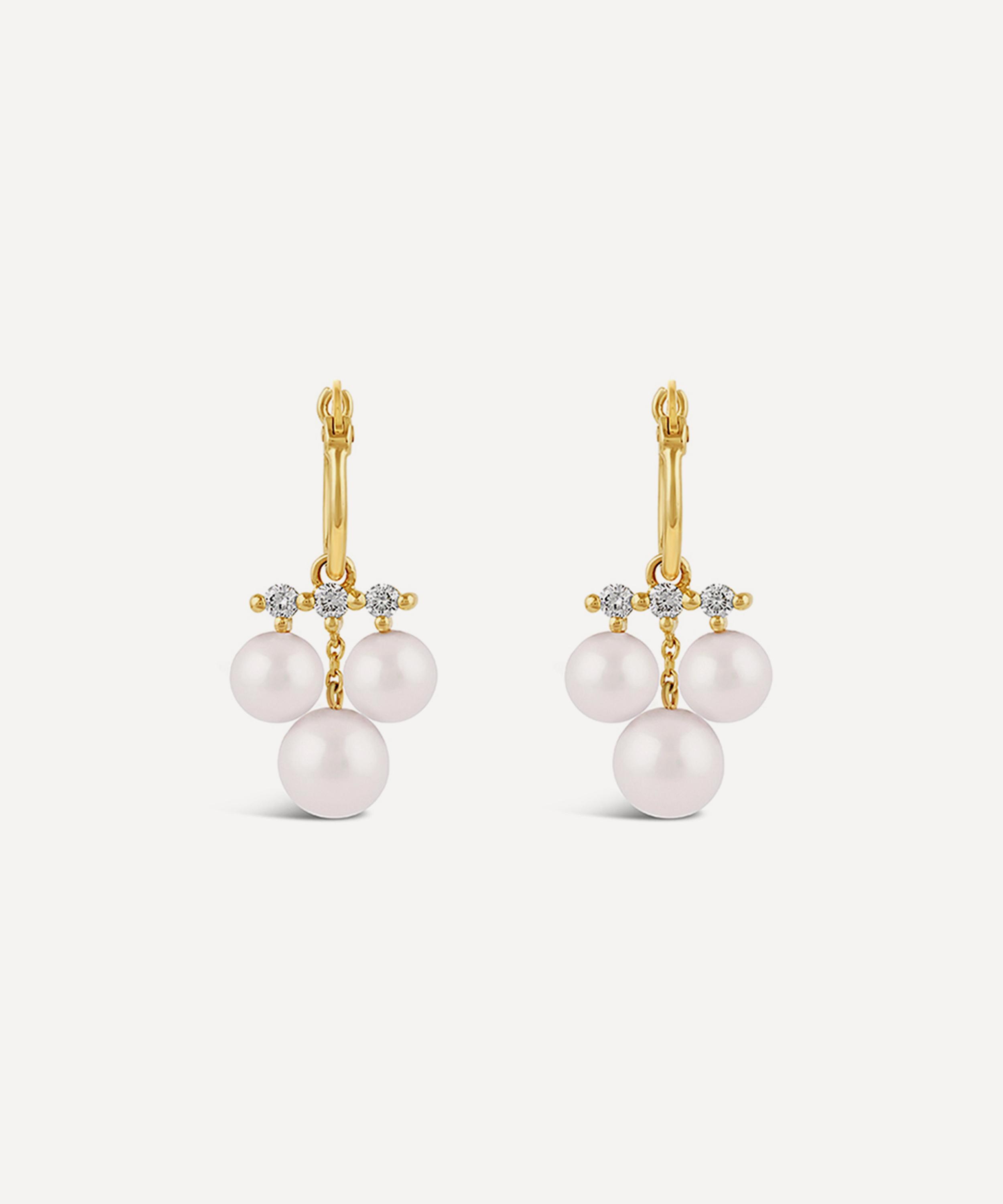 Dinny Hall - 14ct Gold Shuga Triple Pearl and Diamond Drop Hoop Earrings image number 2