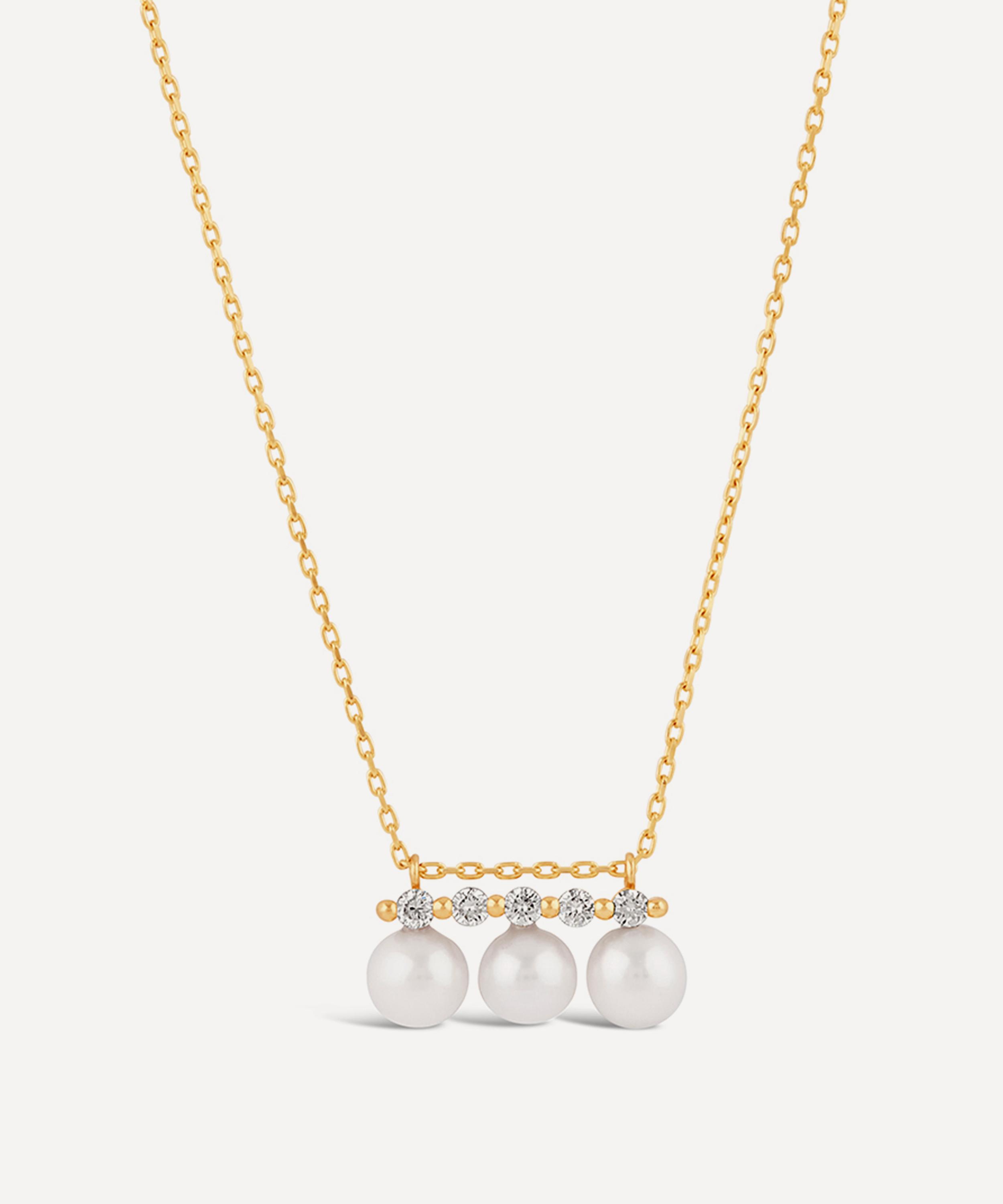 Dinny Hall - 9ct Gold Shuga Triple Pearl and Five Diamond Pendant Necklace image number 0
